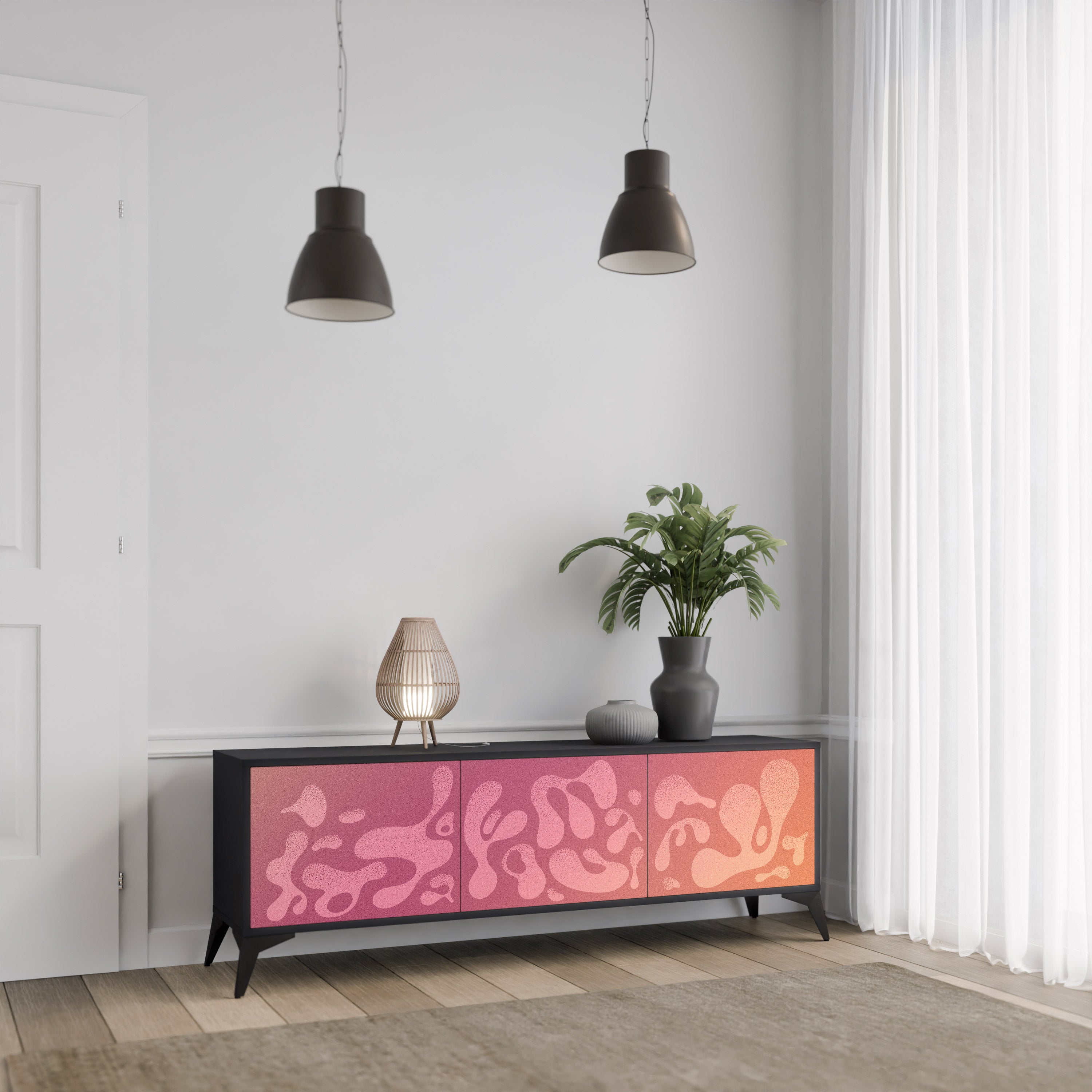 Mueble de TV IRREGULAR PINK de 3 puertas con acabado negro