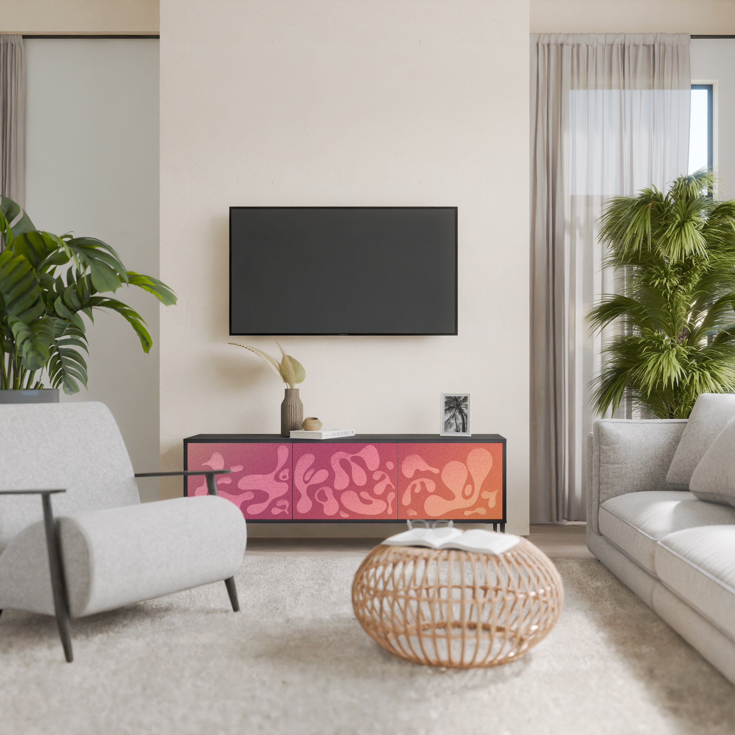 Mueble de TV IRREGULAR PINK de 3 puertas con acabado negro