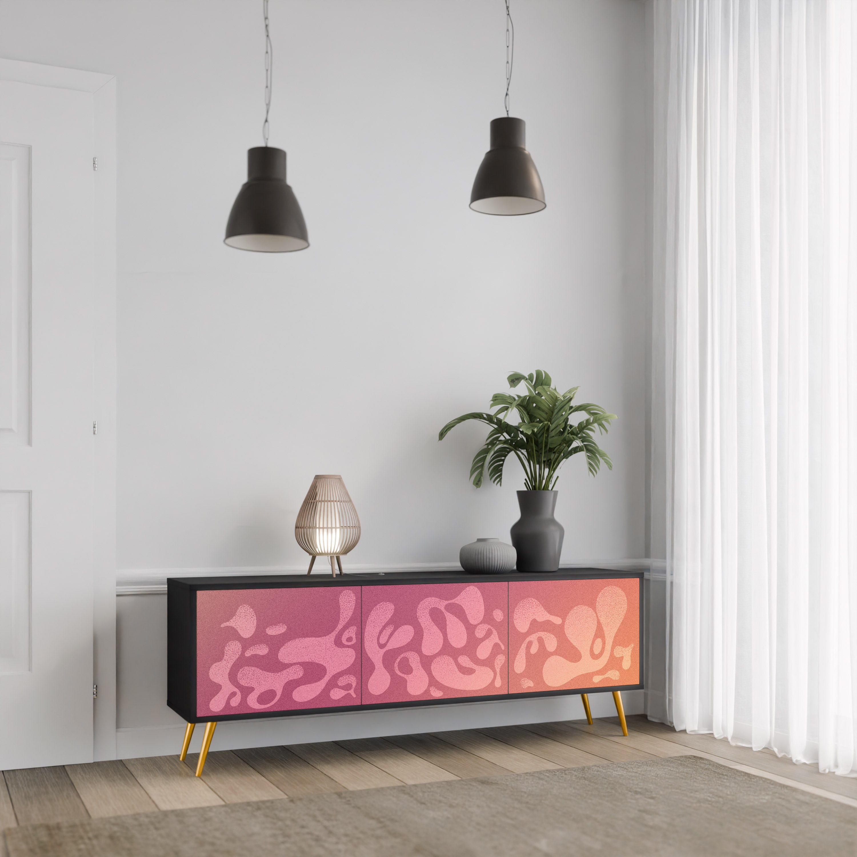 Mueble de TV IRREGULAR PINK de 3 puertas con acabado negro