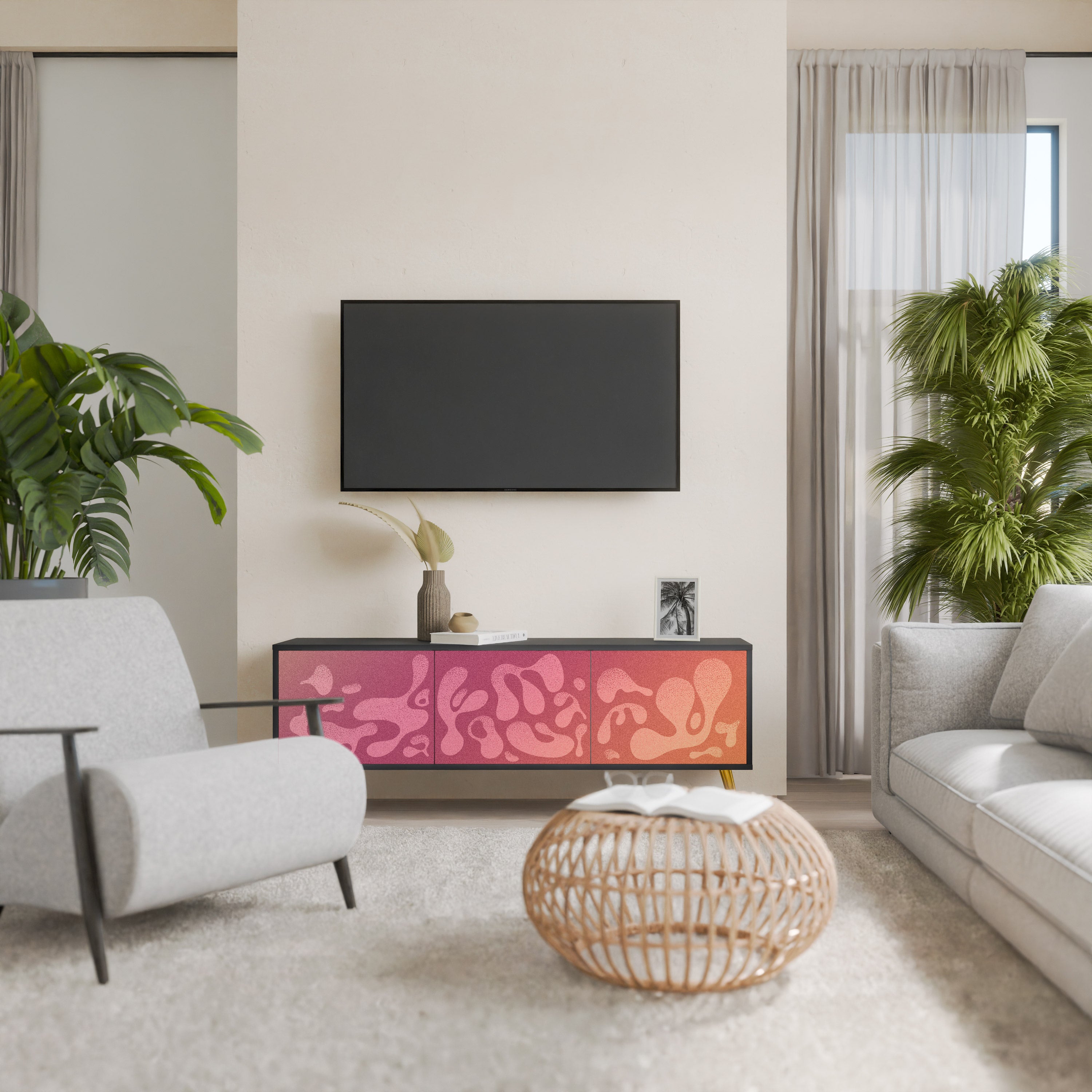 Mueble de TV IRREGULAR PINK de 3 puertas con acabado negro