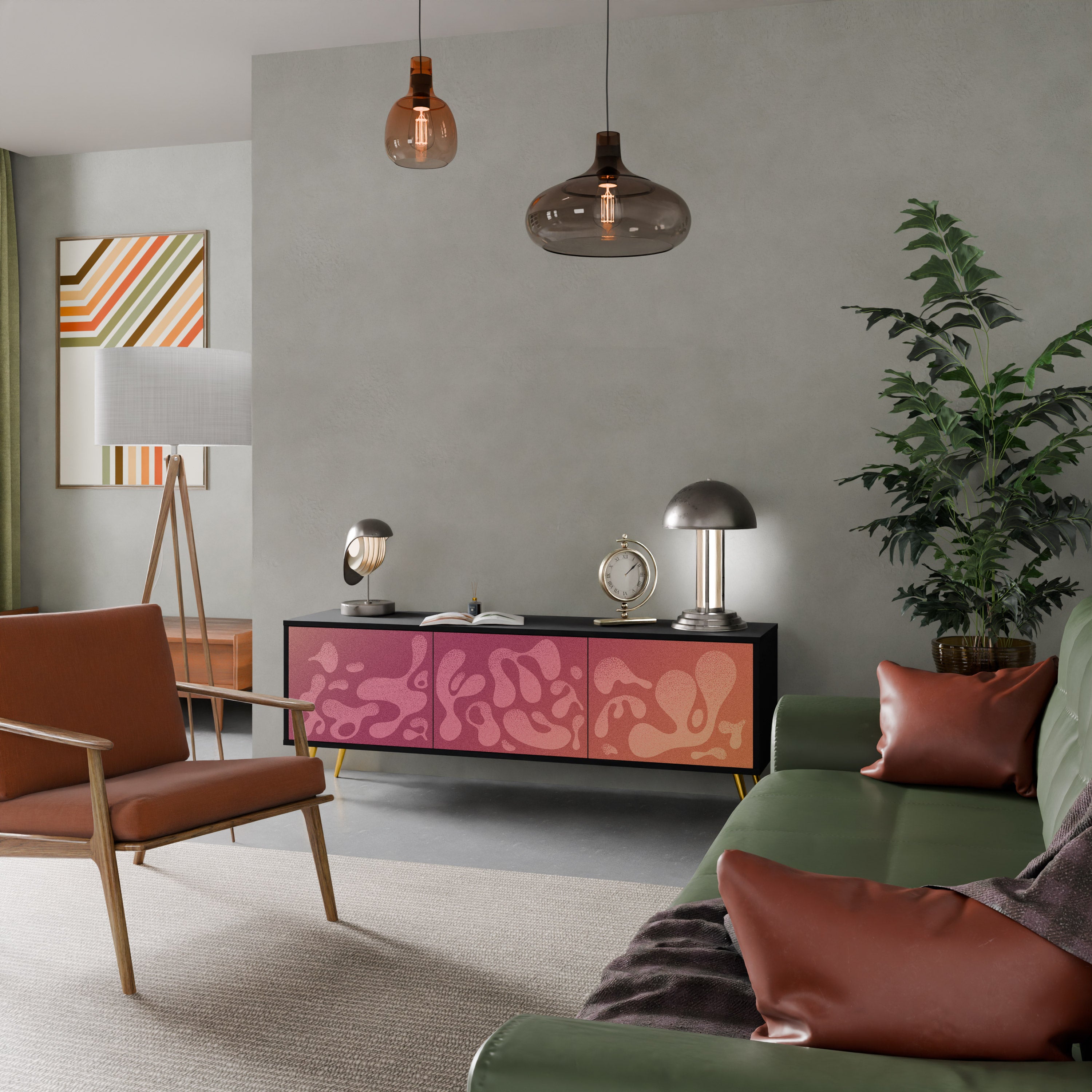 Mueble de TV IRREGULAR PINK de 3 puertas con acabado negro