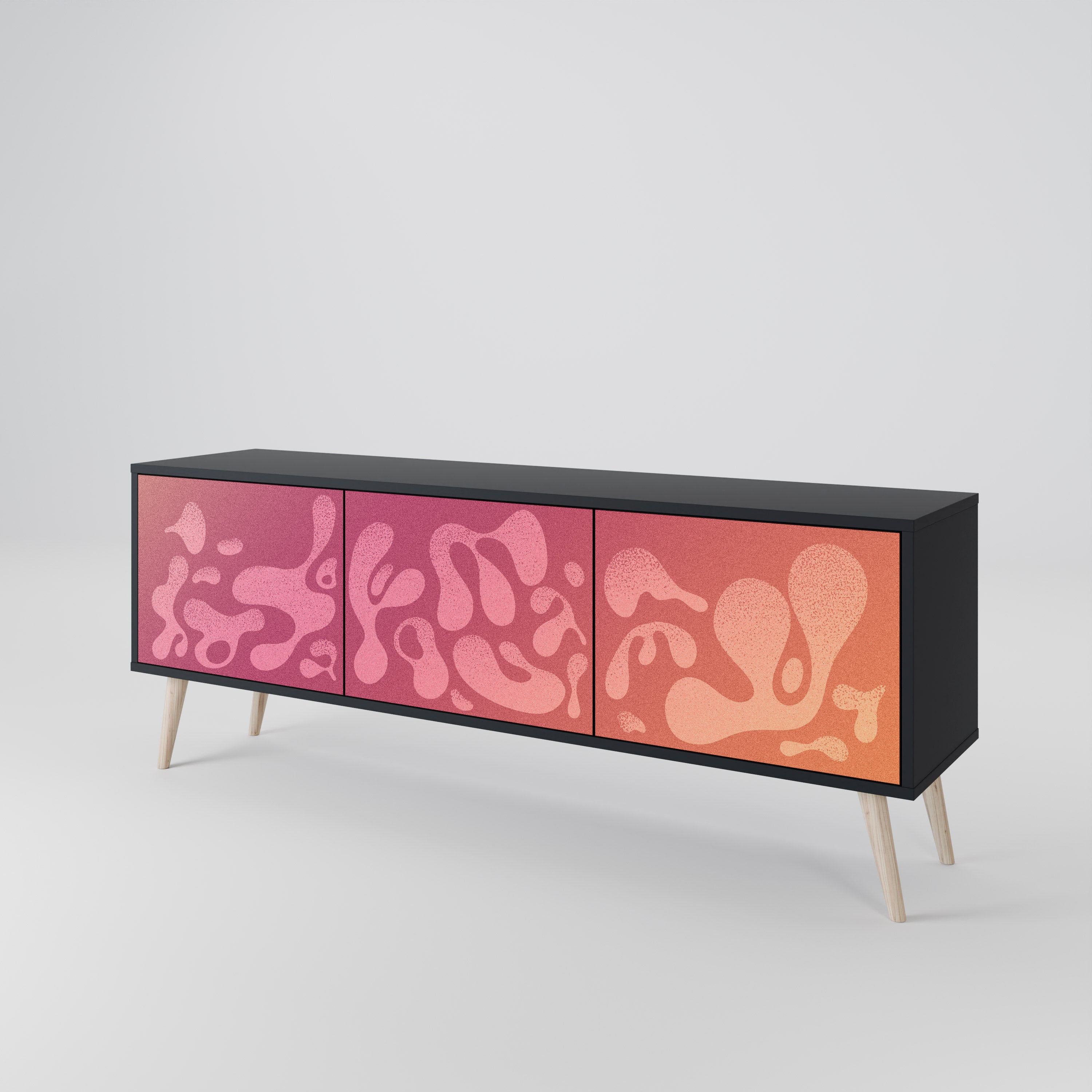 Mueble de TV IRREGULAR PINK de 3 puertas con acabado negro