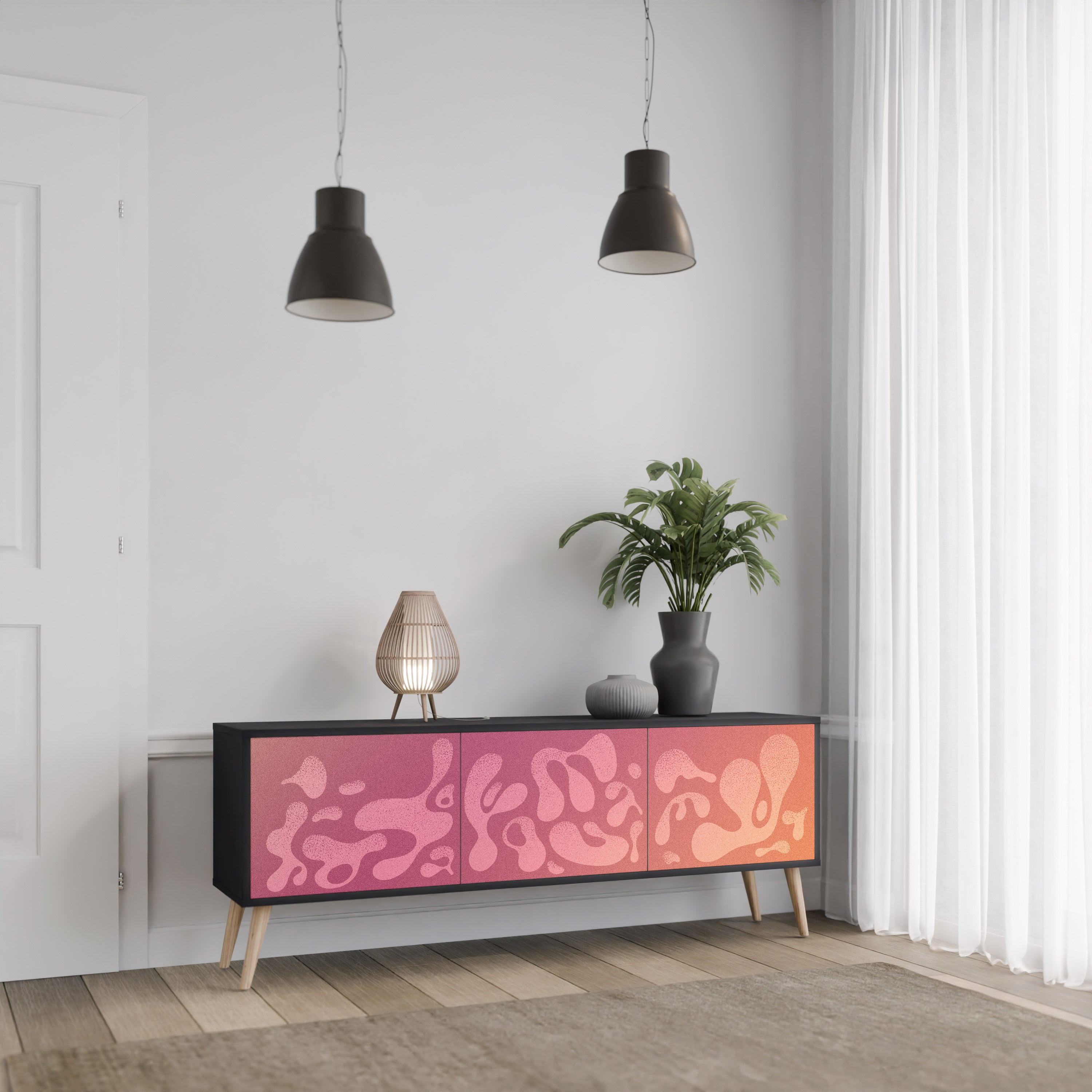 Mueble de TV IRREGULAR PINK de 3 puertas con acabado negro
