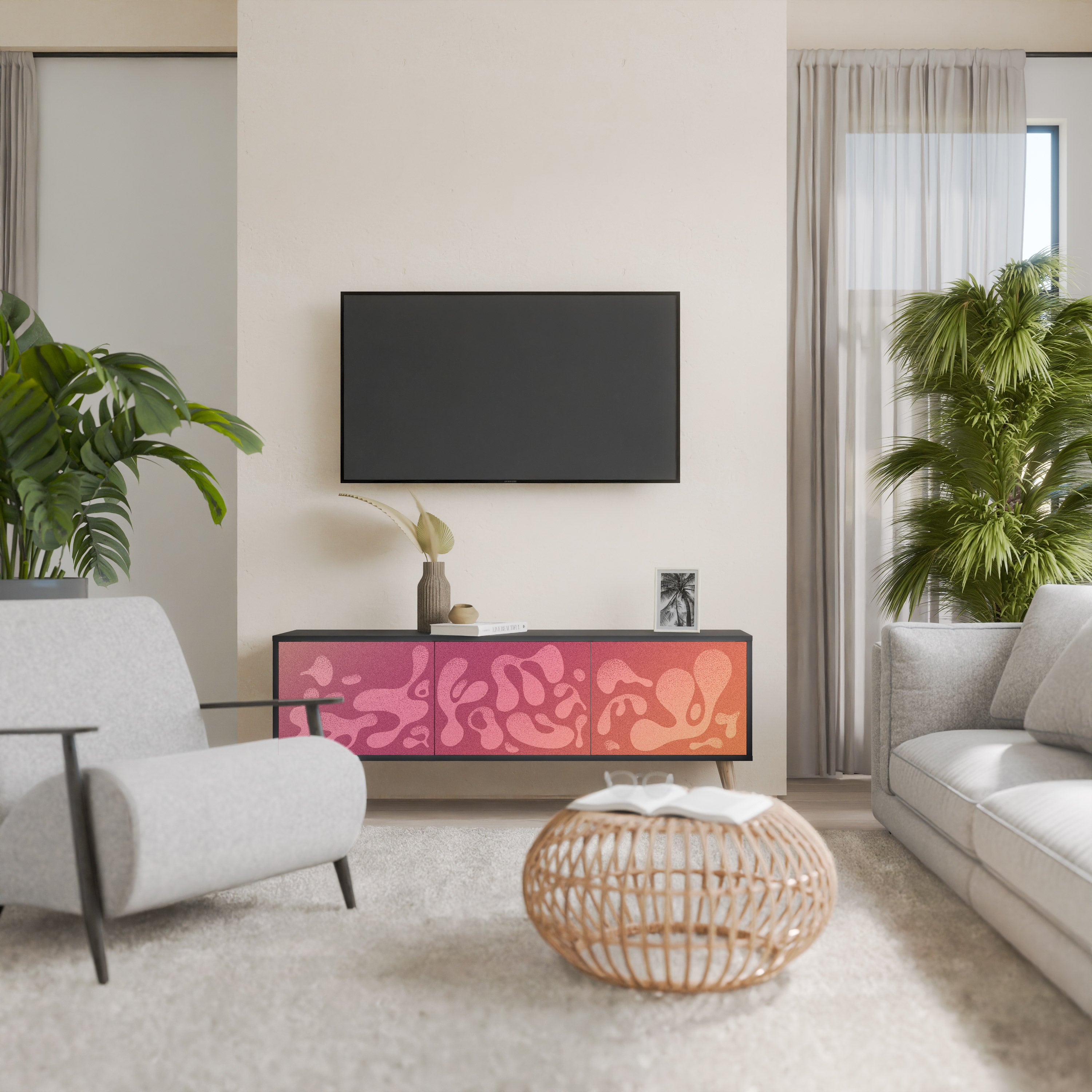 Mueble de TV IRREGULAR PINK de 3 puertas con acabado negro