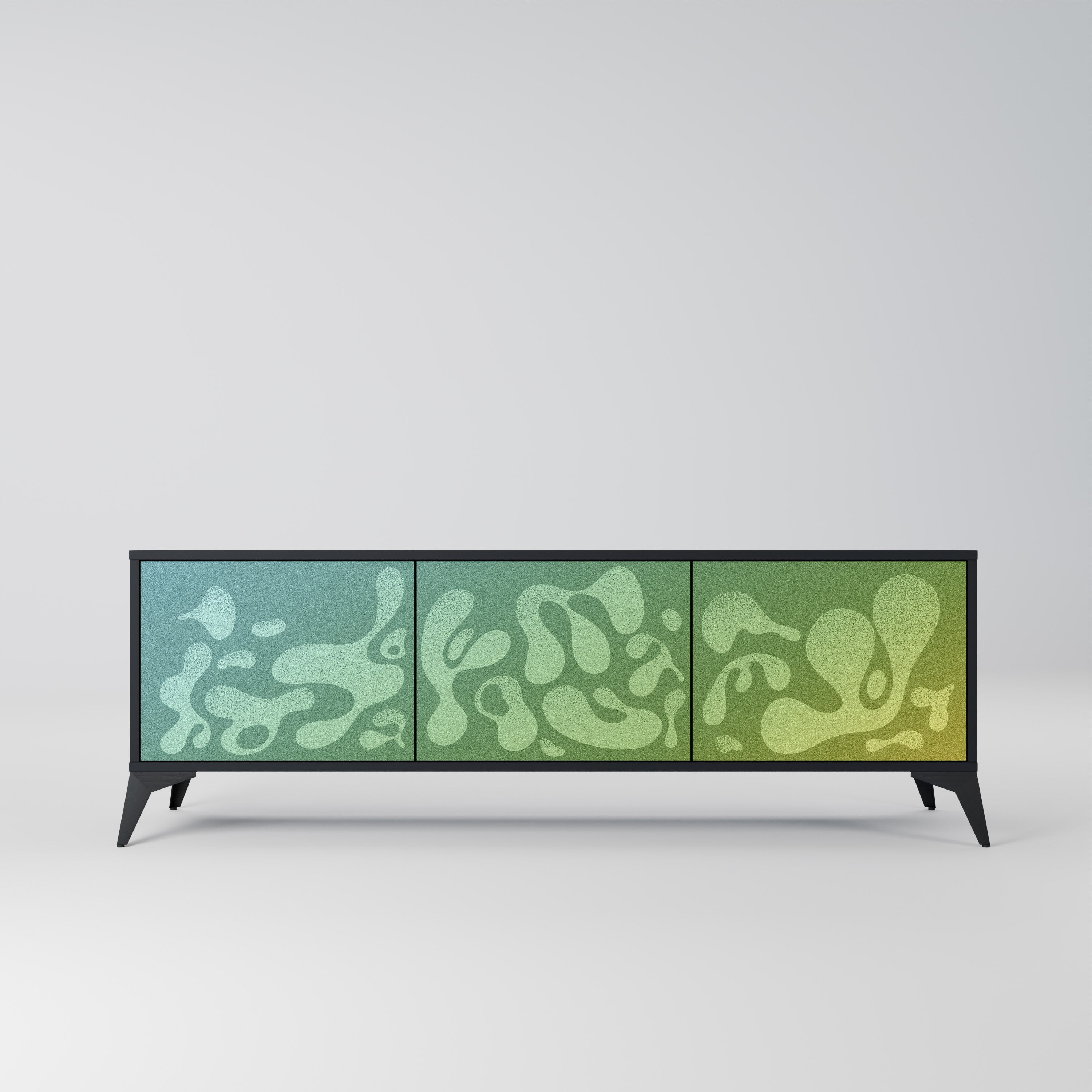 Mueble de TV IRREGULAR BLUE de 3 puertas con acabado negro