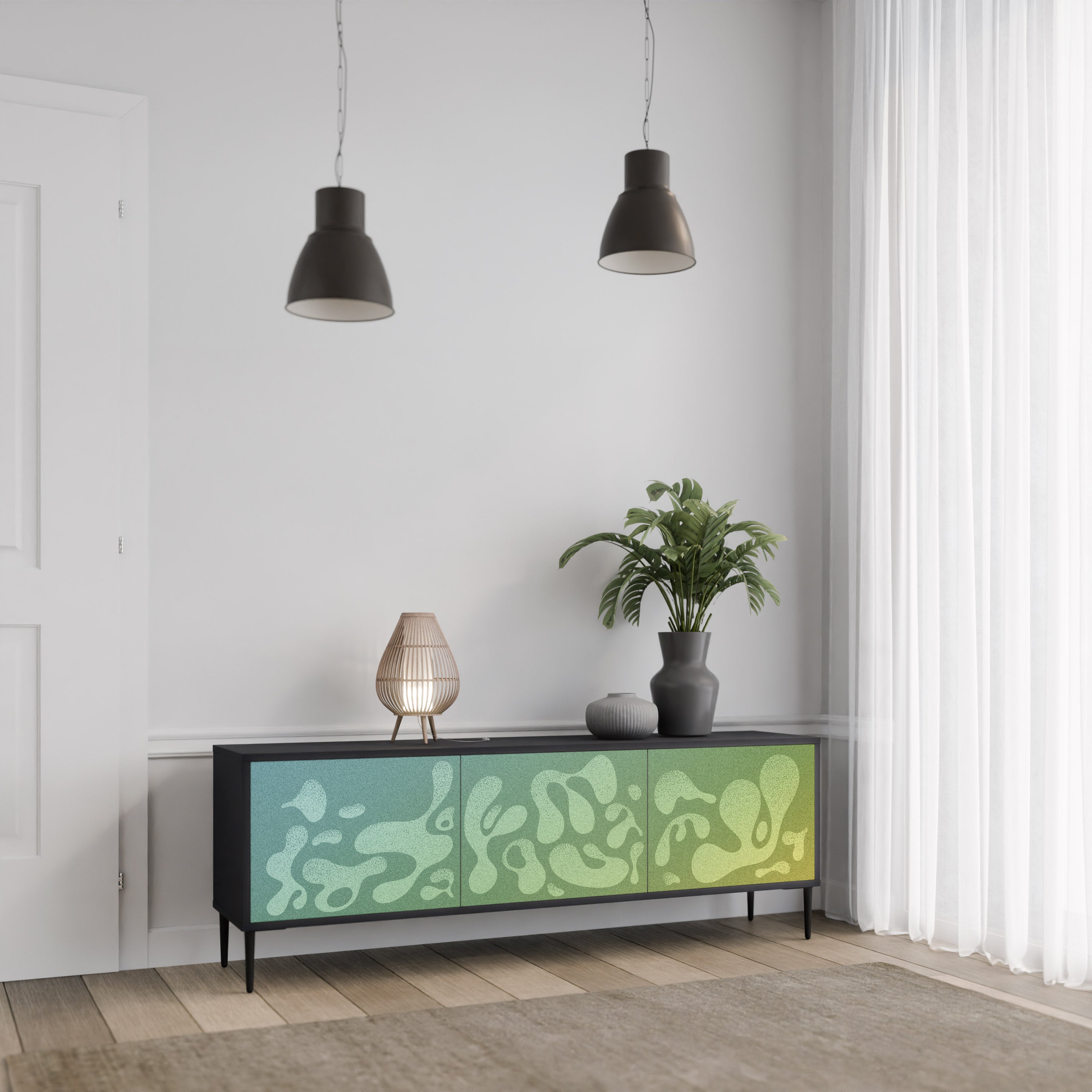 Mueble de TV IRREGULAR BLUE de 3 puertas con acabado negro
