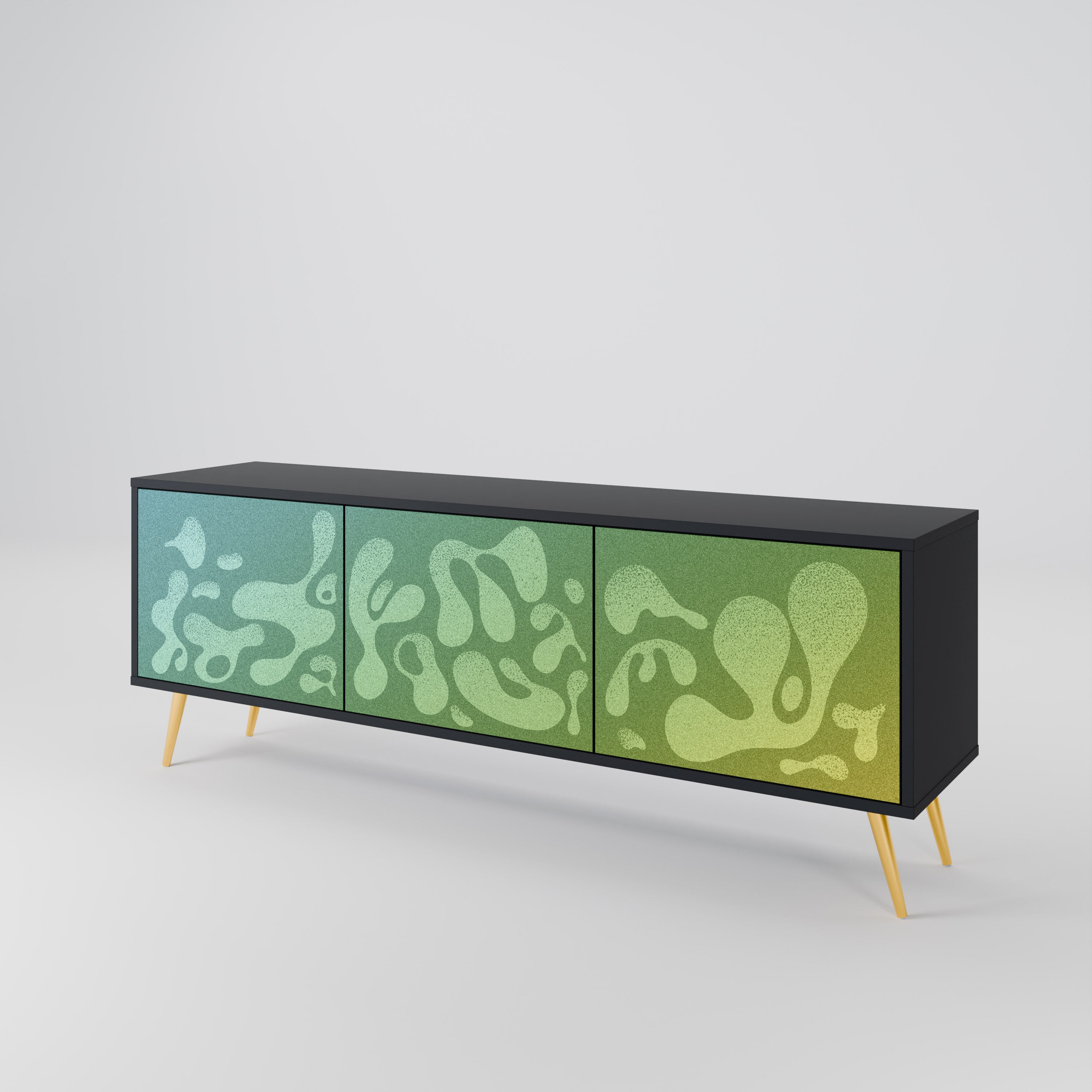 Mueble de TV IRREGULAR BLUE de 3 puertas con acabado negro