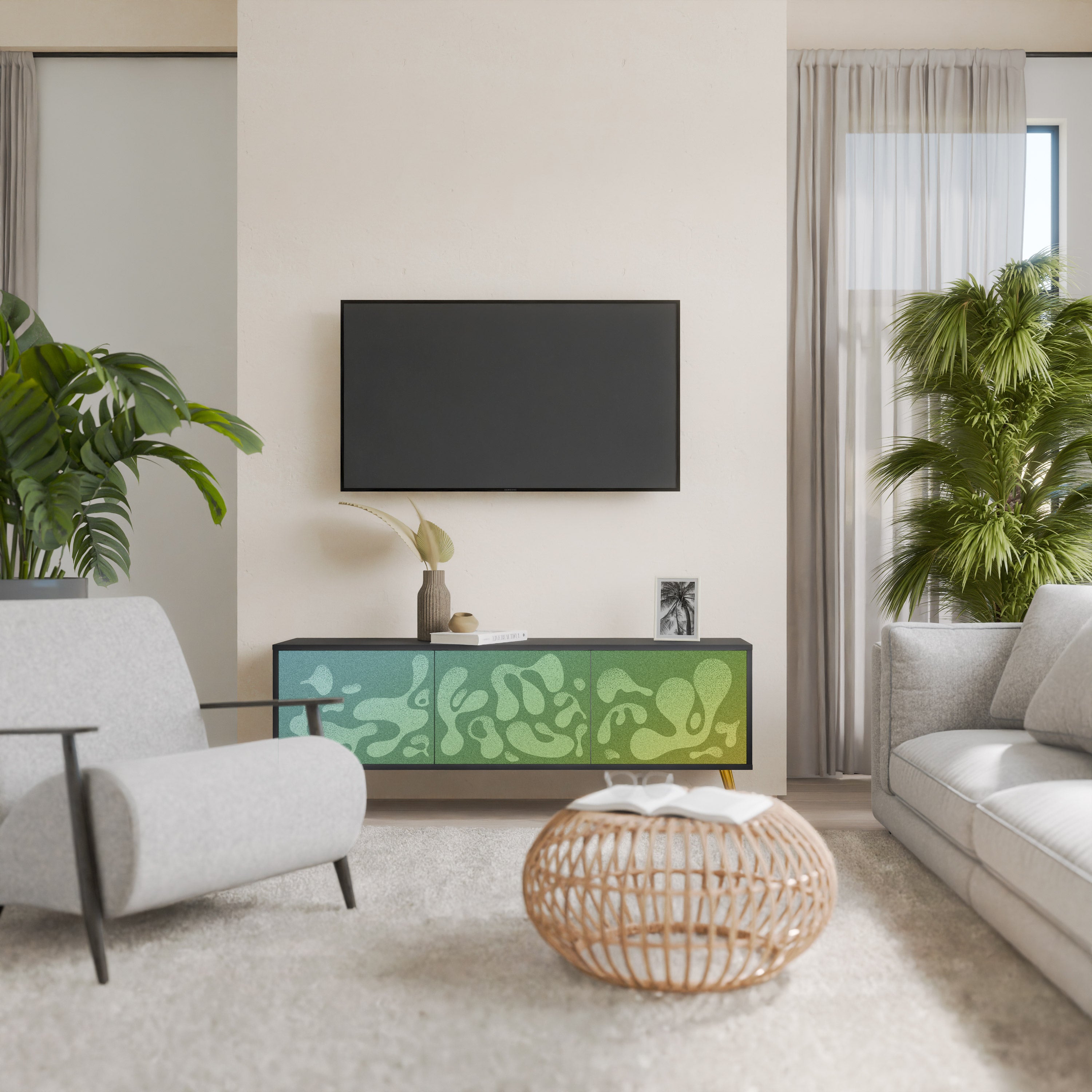 Mueble de TV IRREGULAR BLUE de 3 puertas con acabado negro