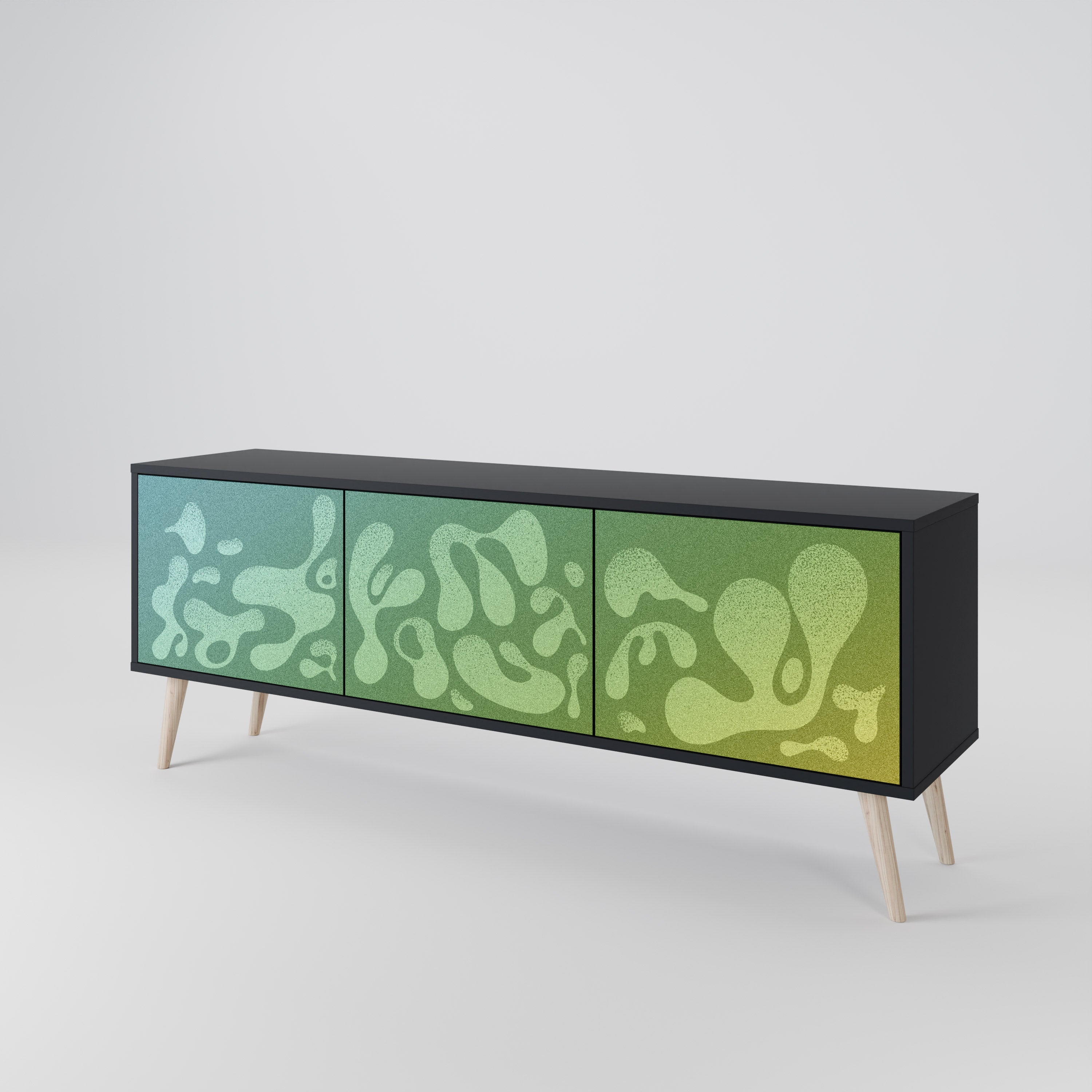 Mueble de TV IRREGULAR BLUE de 3 puertas con acabado negro