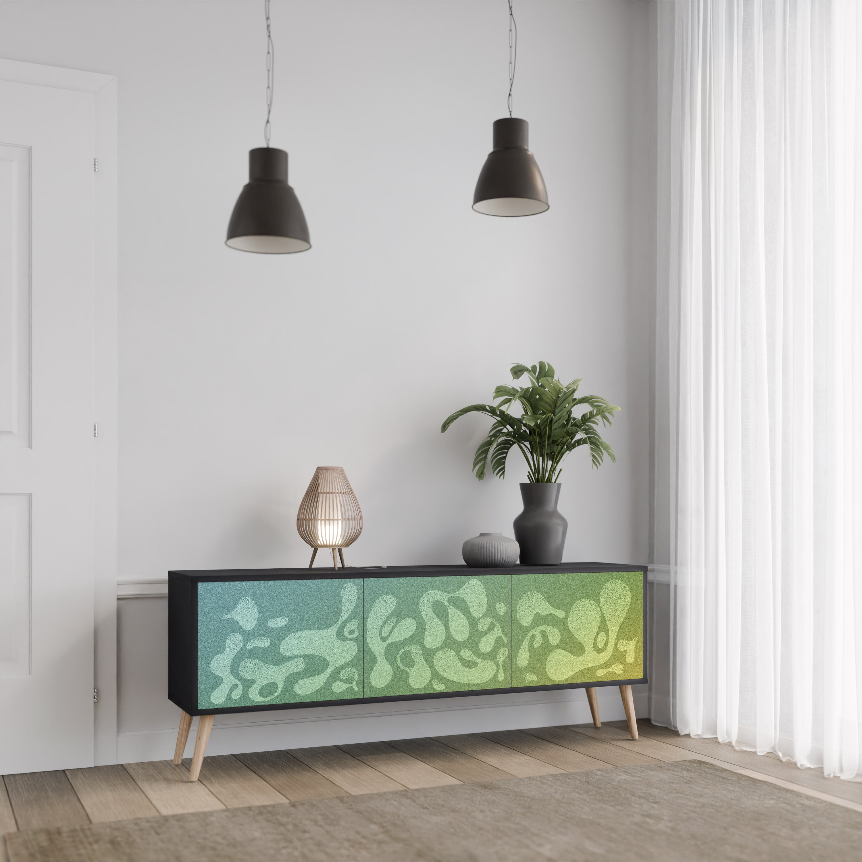 Mueble de TV IRREGULAR BLUE de 3 puertas con acabado negro