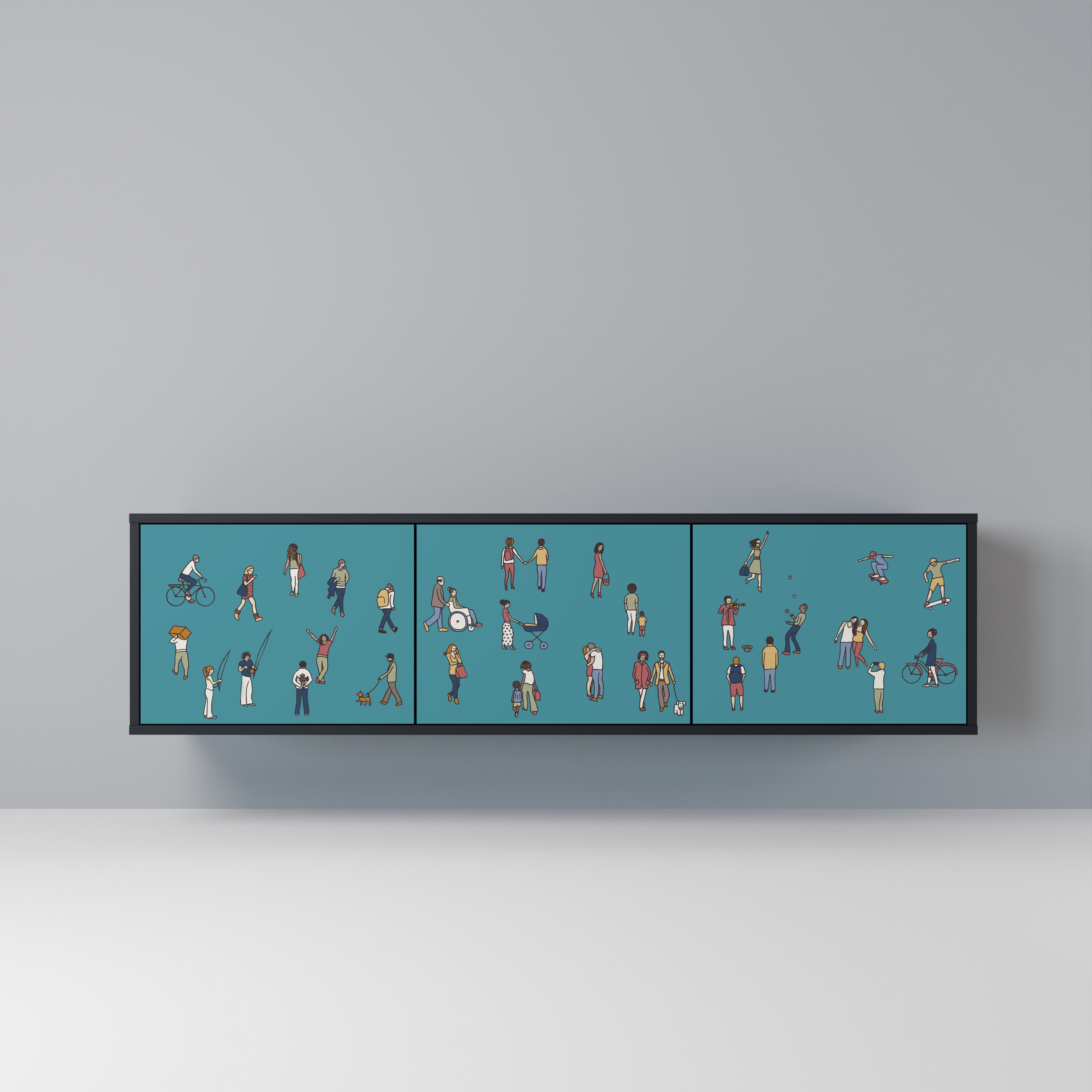 Mueble de TV de 3 puertas COLLECTIVE STREAM con acabado negro