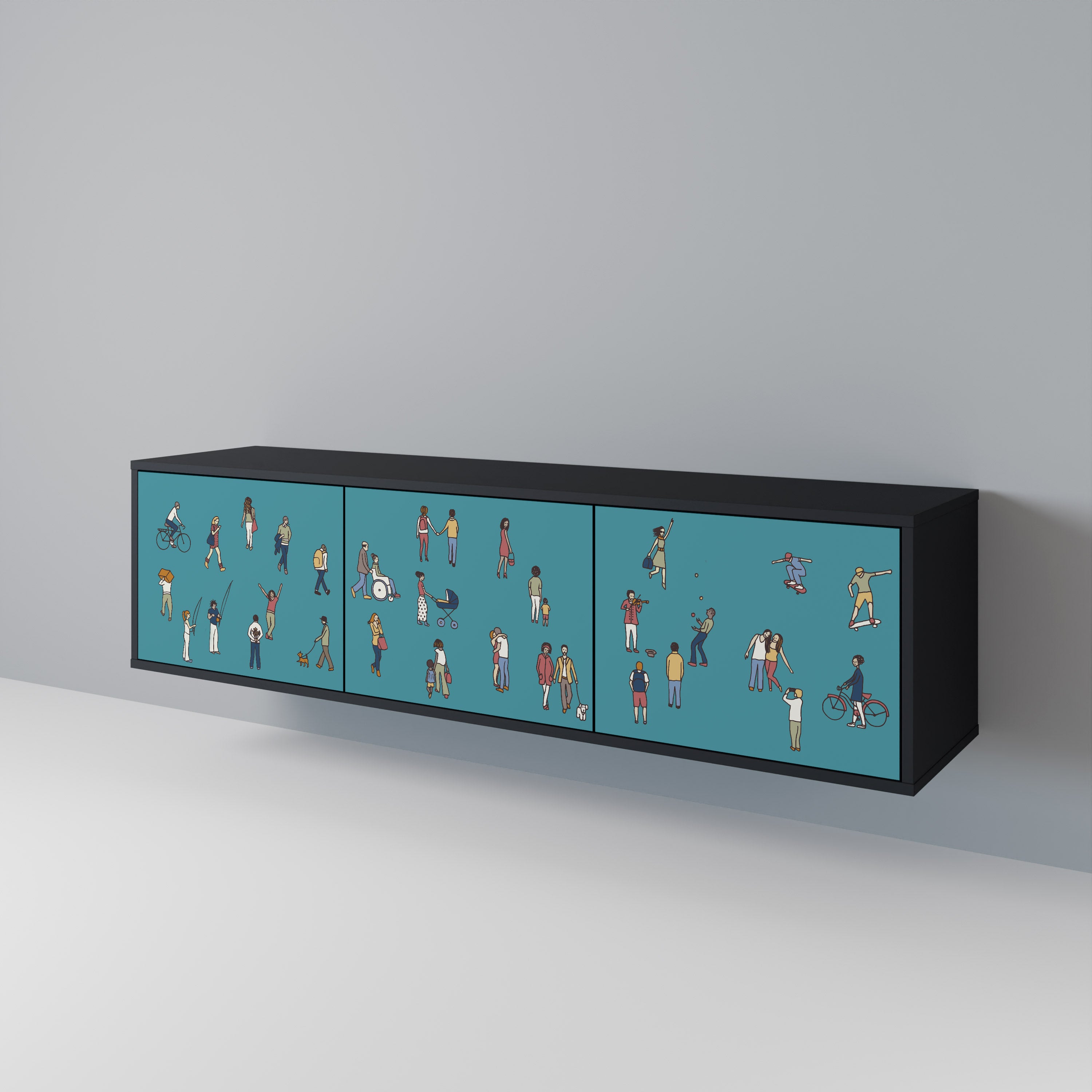 Mueble de TV de 3 puertas COLLECTIVE STREAM con acabado negro