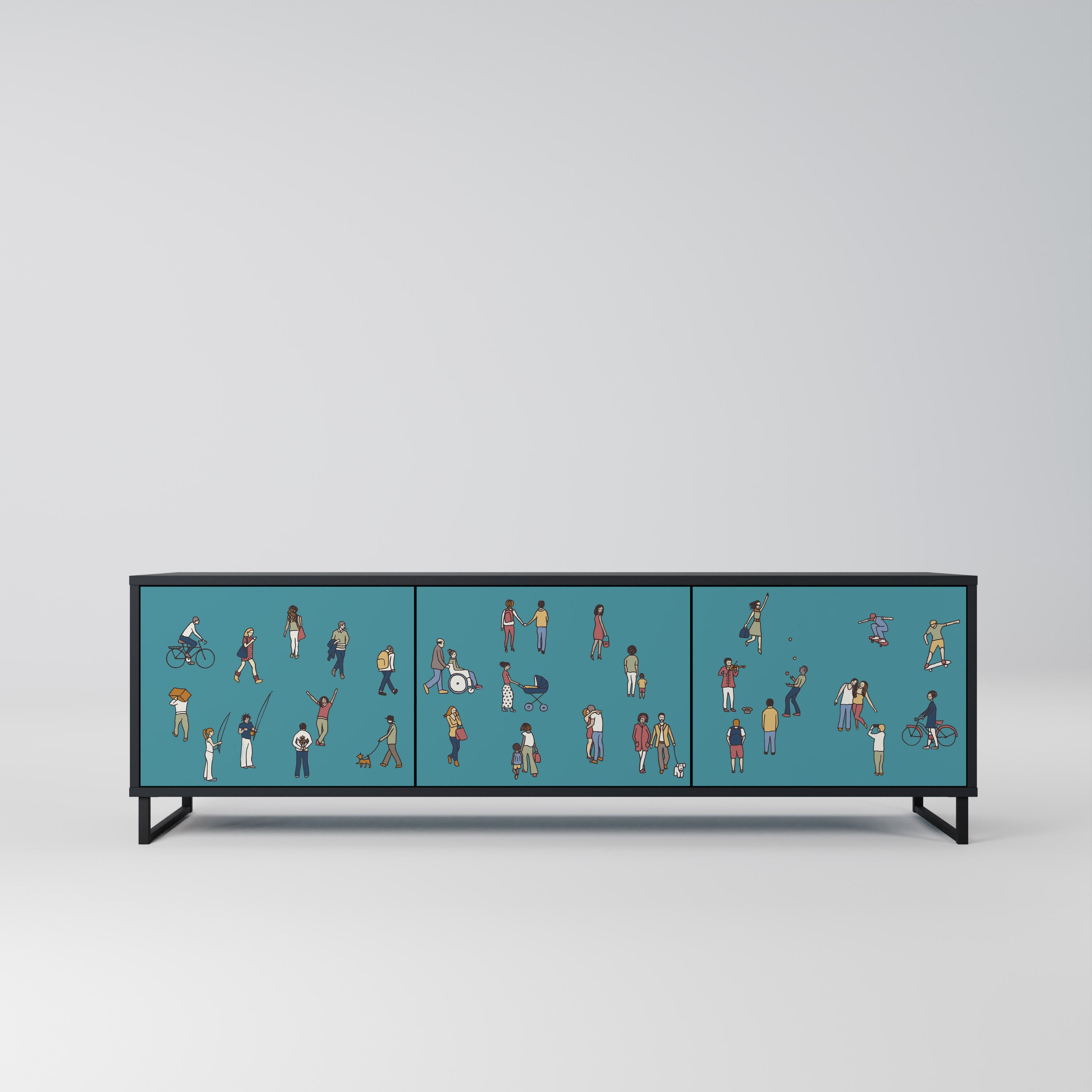 Mueble de TV de 3 puertas COLLECTIVE STREAM con acabado negro