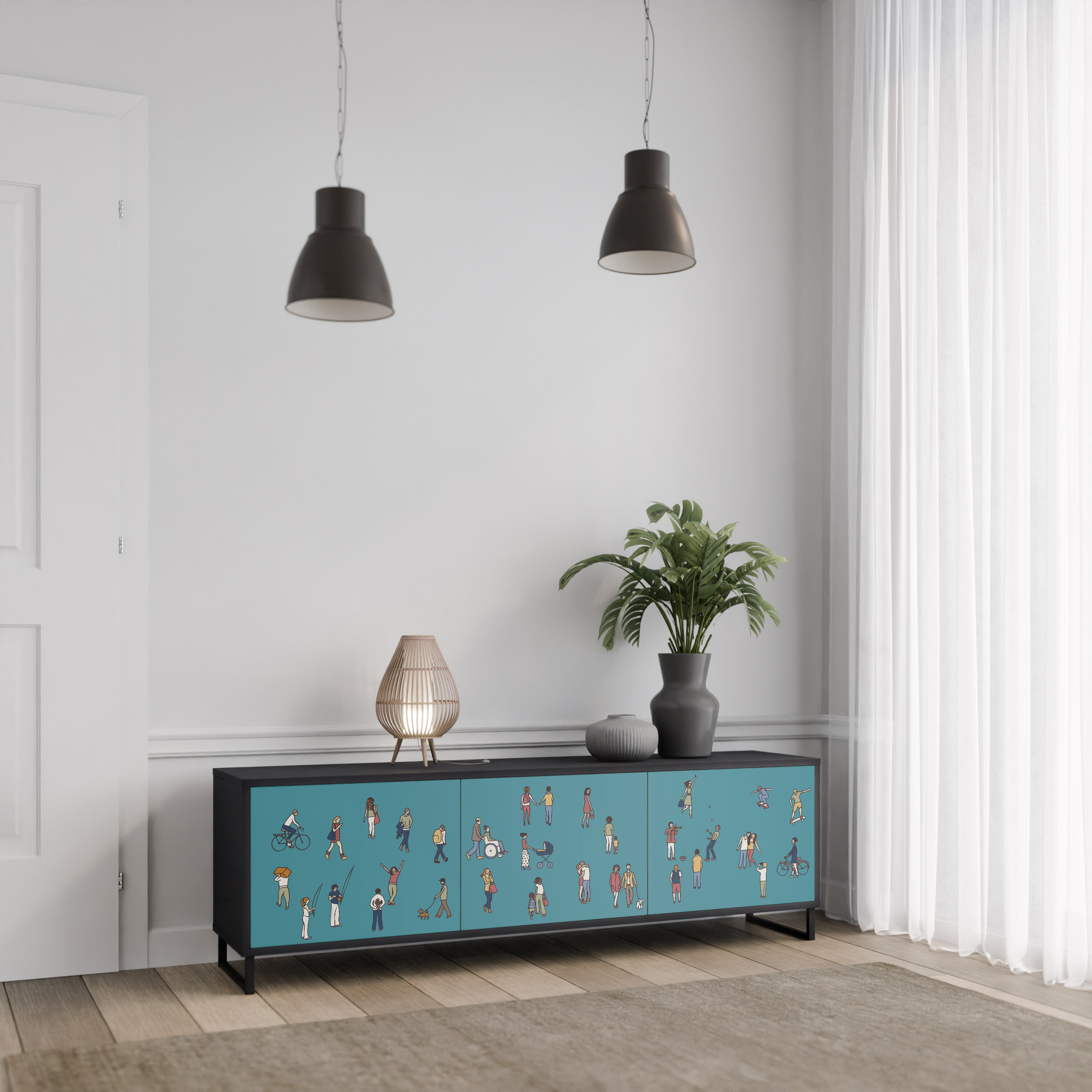 Mueble de TV de 3 puertas COLLECTIVE STREAM con acabado negro