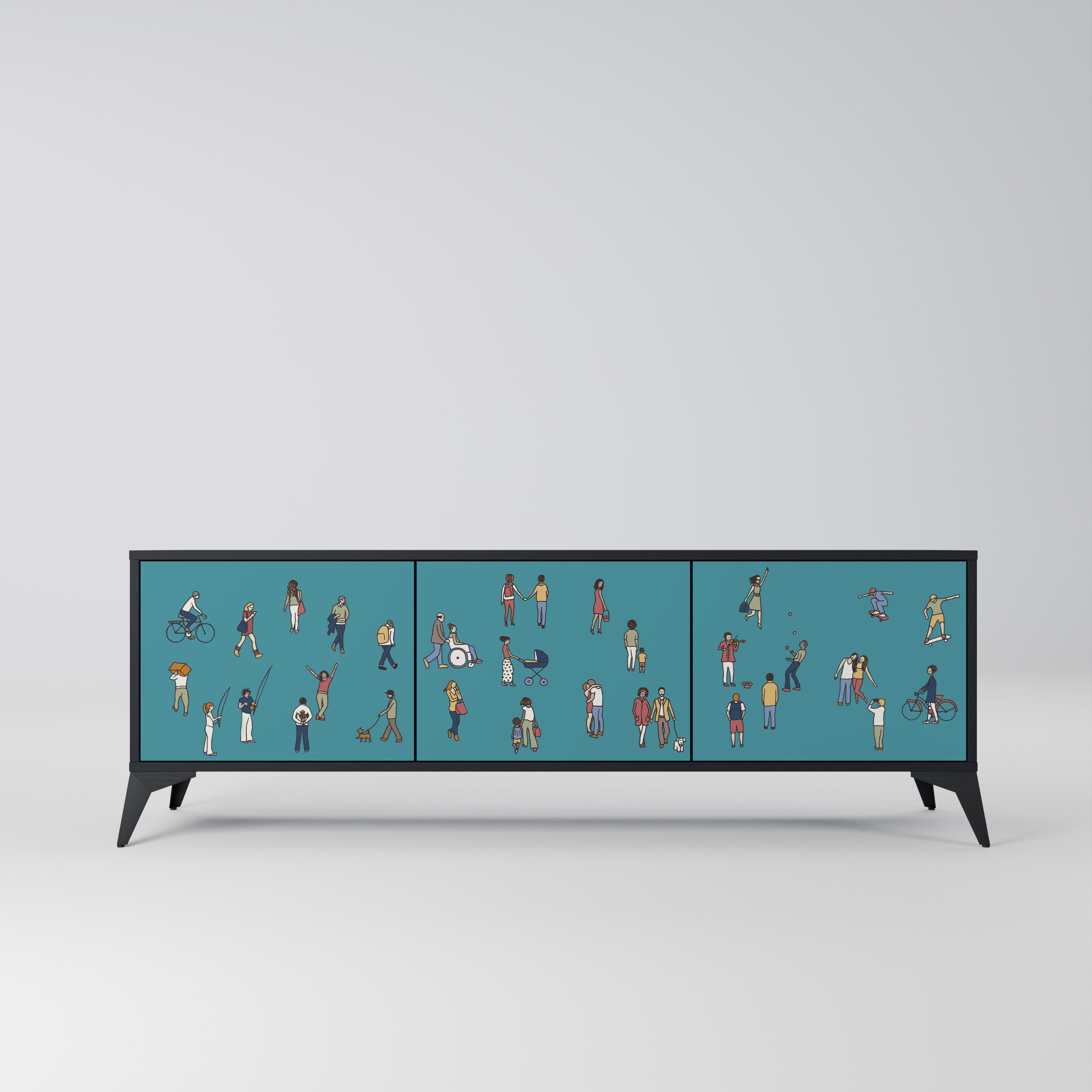 Mueble de TV de 3 puertas COLLECTIVE STREAM con acabado negro