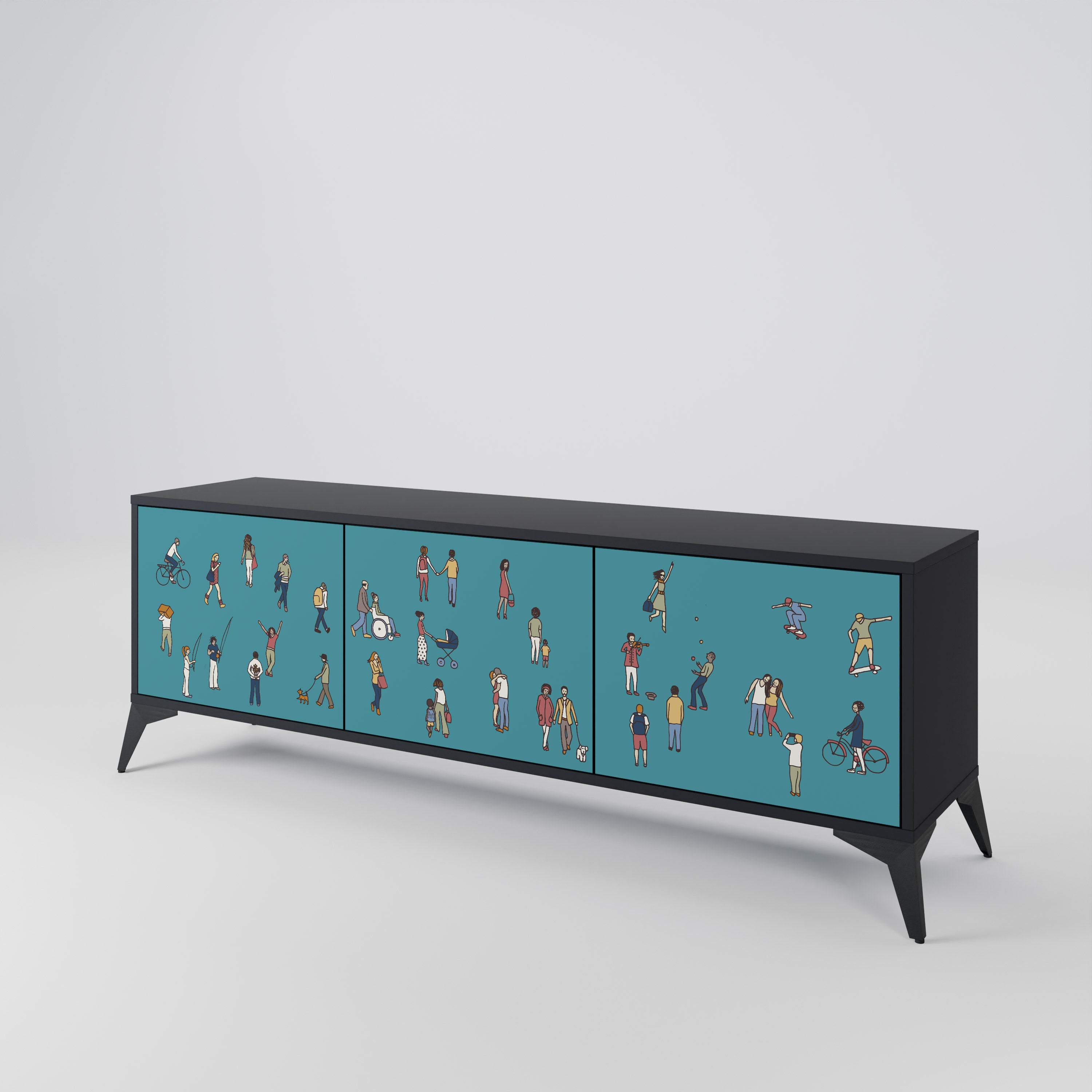 Mueble de TV de 3 puertas COLLECTIVE STREAM con acabado negro