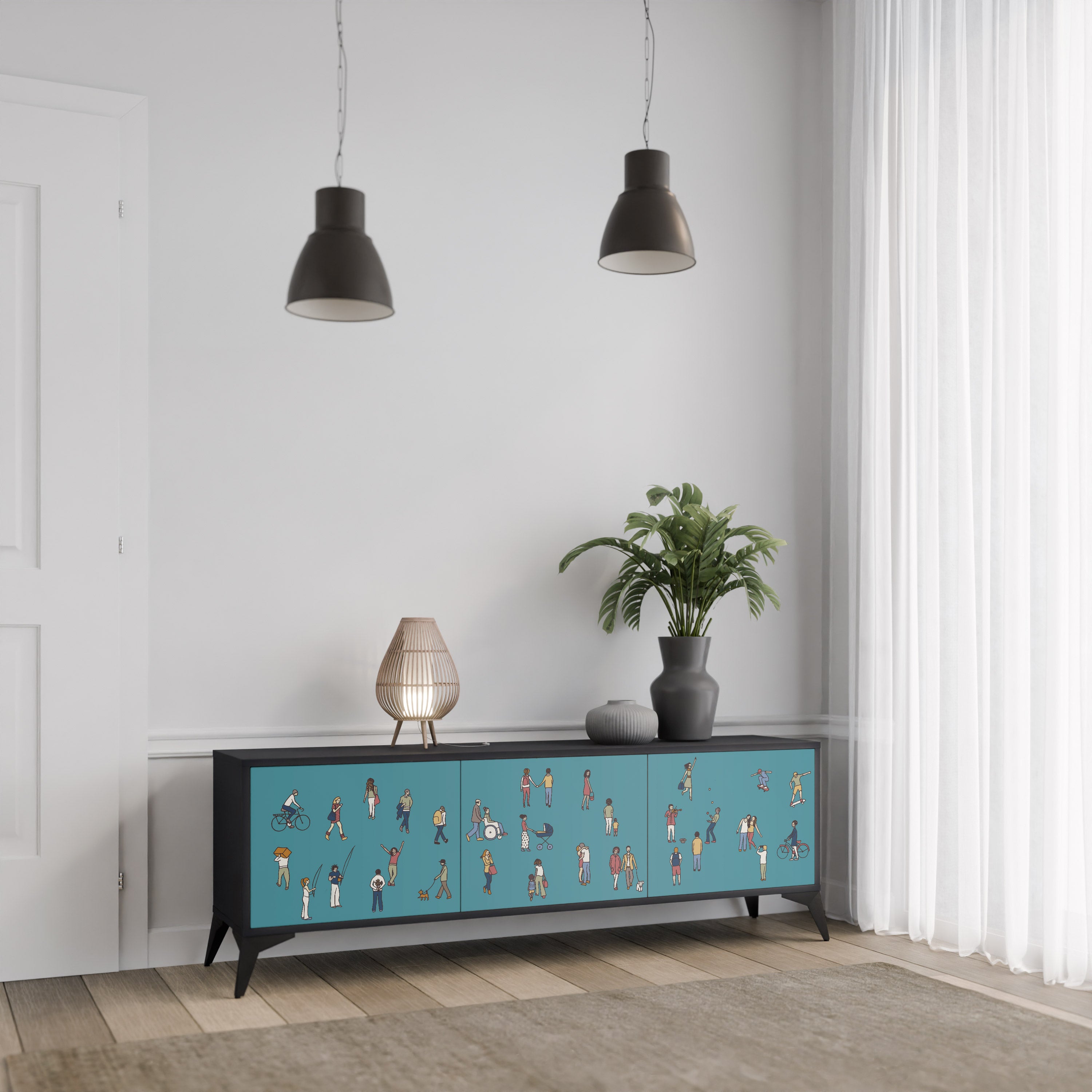 Mueble de TV de 3 puertas COLLECTIVE STREAM con acabado negro