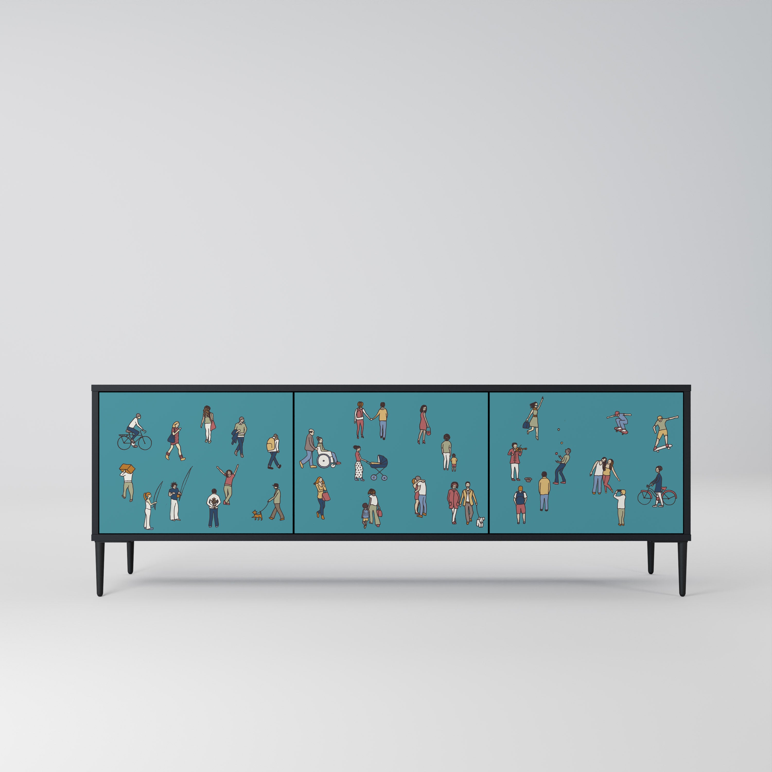 Mueble de TV de 3 puertas COLLECTIVE STREAM con acabado negro