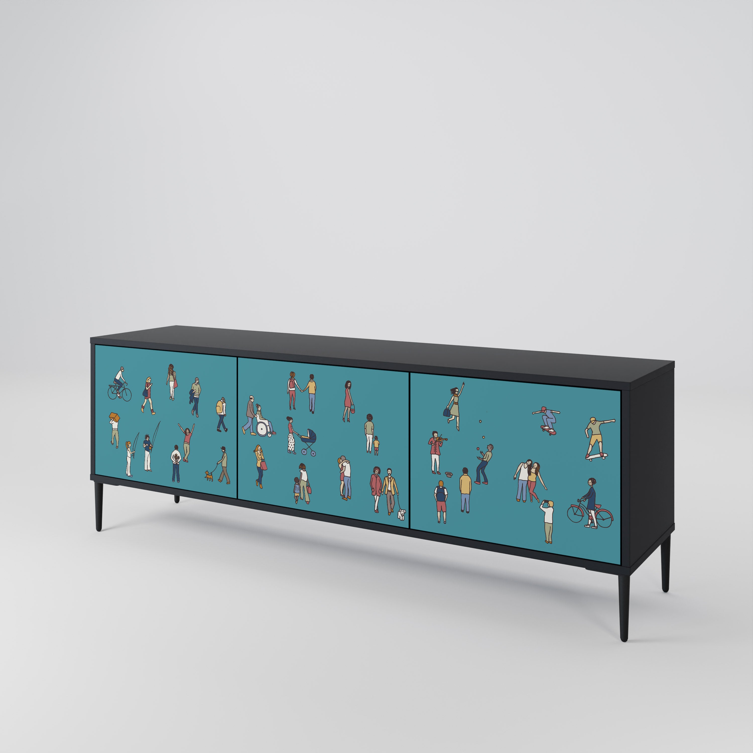 Mueble de TV de 3 puertas COLLECTIVE STREAM con acabado negro