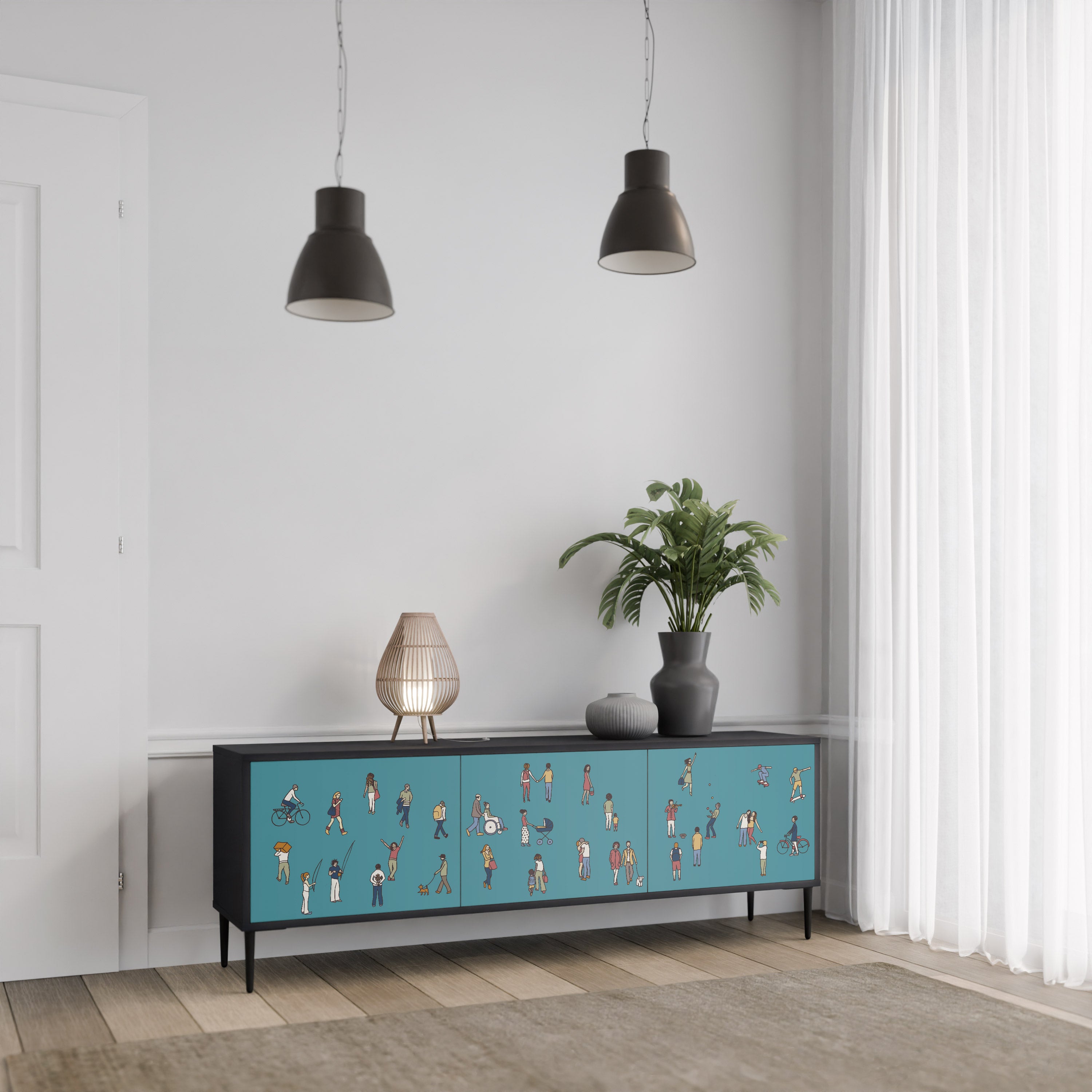 Mueble de TV de 3 puertas COLLECTIVE STREAM con acabado negro