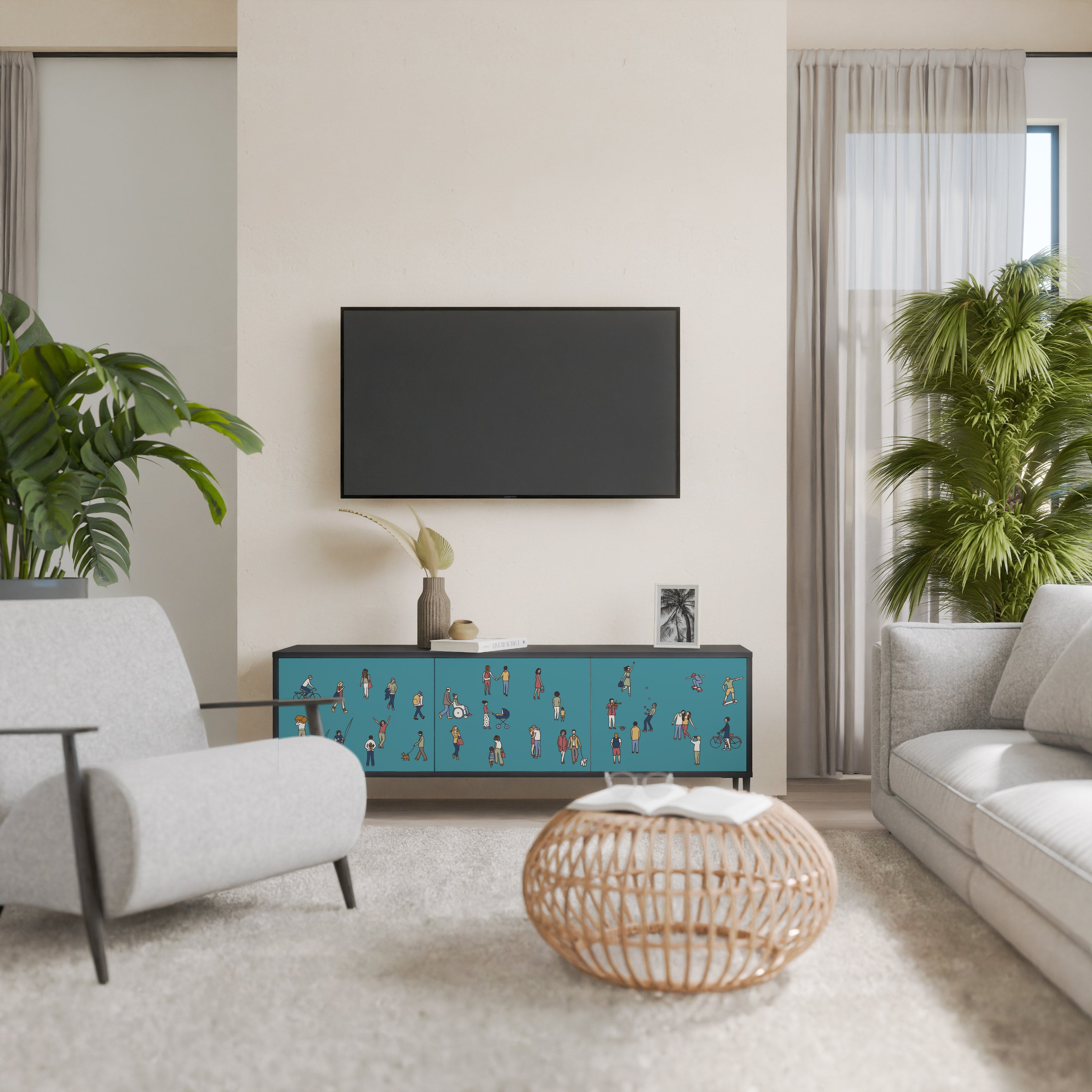 Mueble de TV de 3 puertas COLLECTIVE STREAM con acabado negro