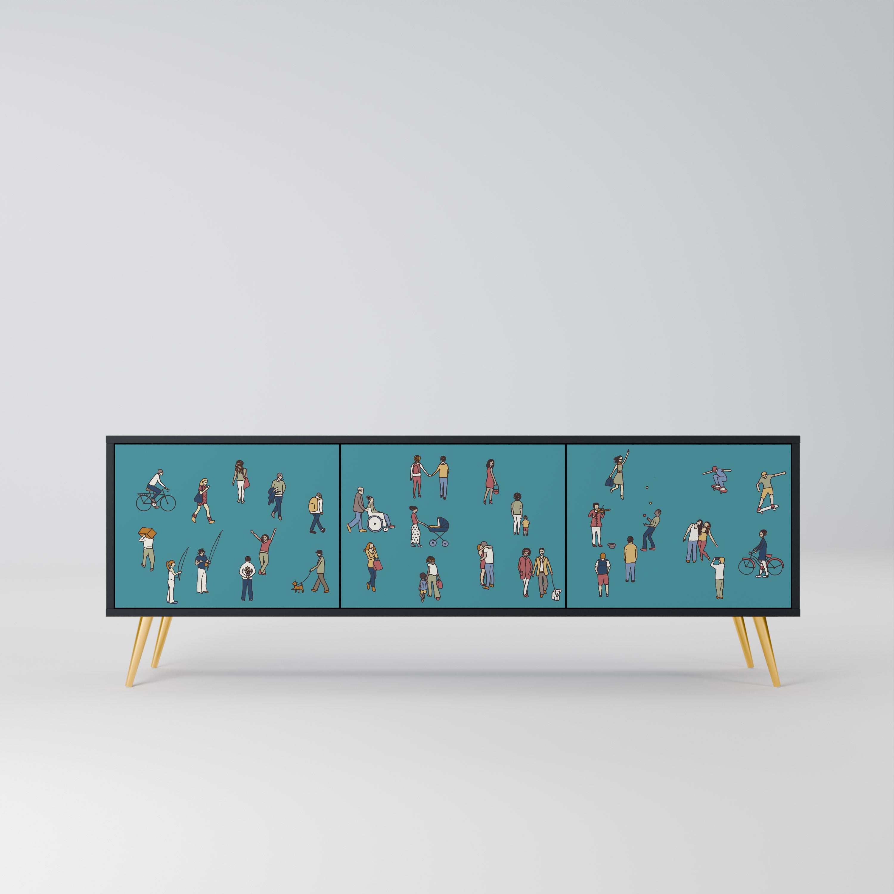 Mueble de TV de 3 puertas COLLECTIVE STREAM con acabado negro