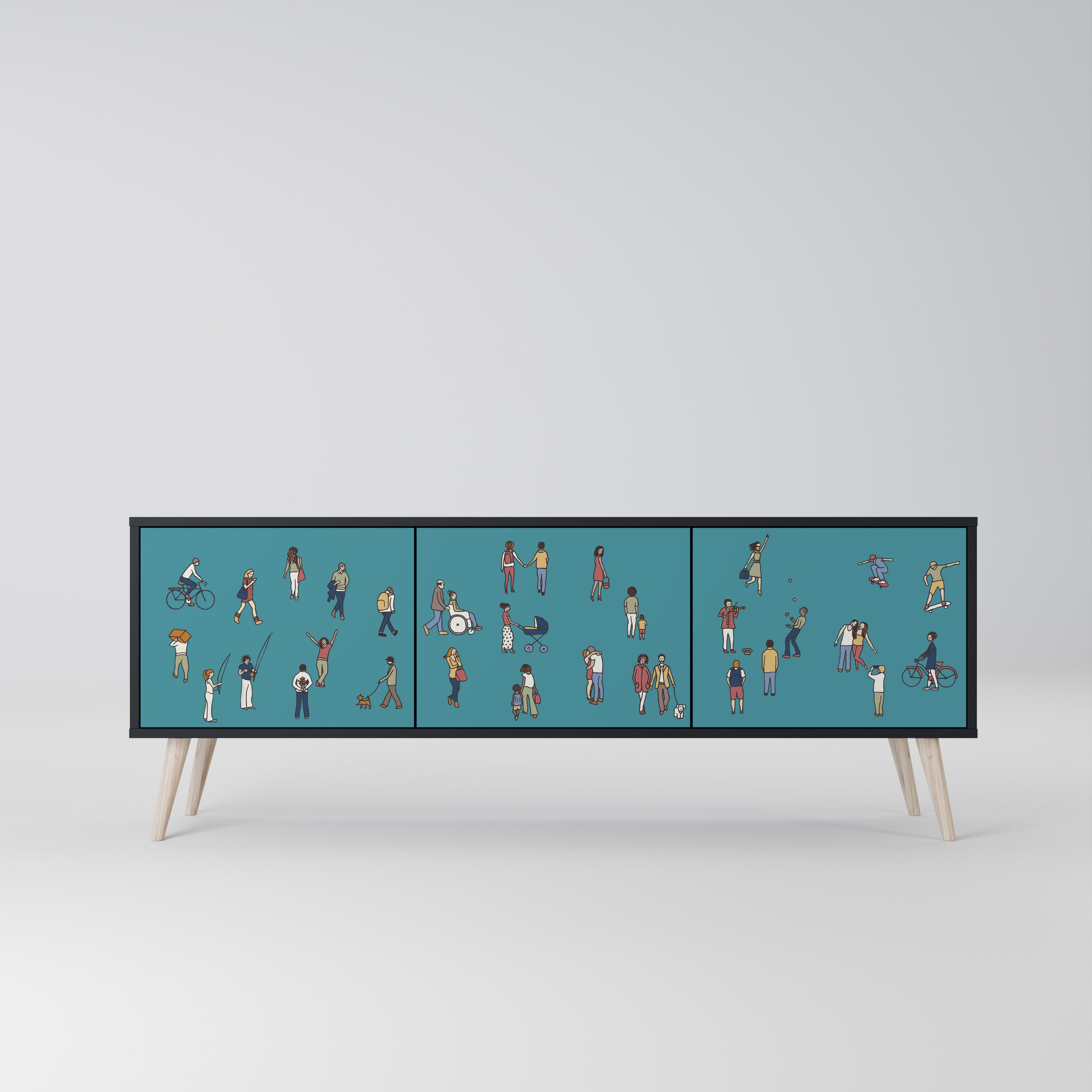 Mueble de TV de 3 puertas COLLECTIVE STREAM con acabado negro