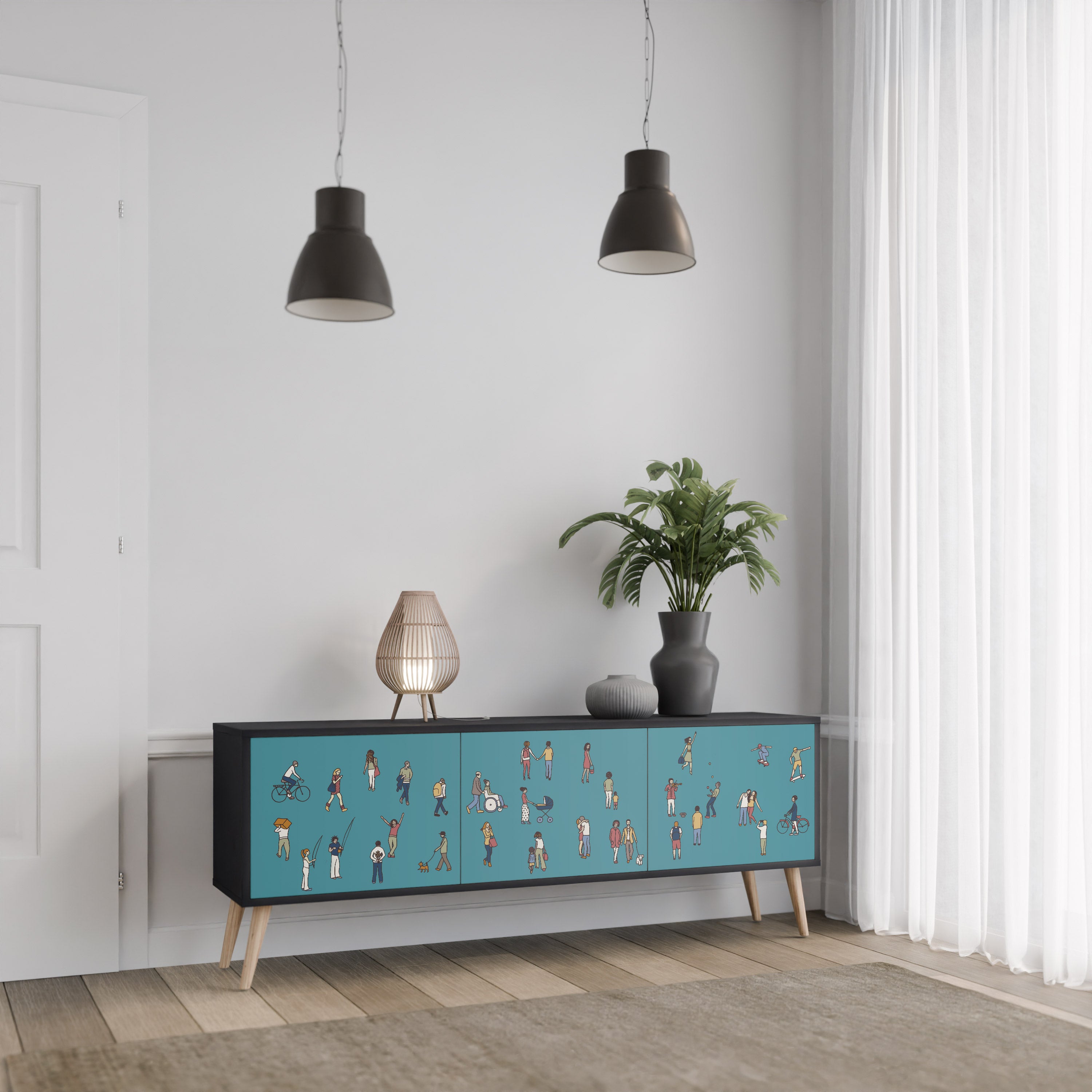 Mueble de TV de 3 puertas COLLECTIVE STREAM con acabado negro