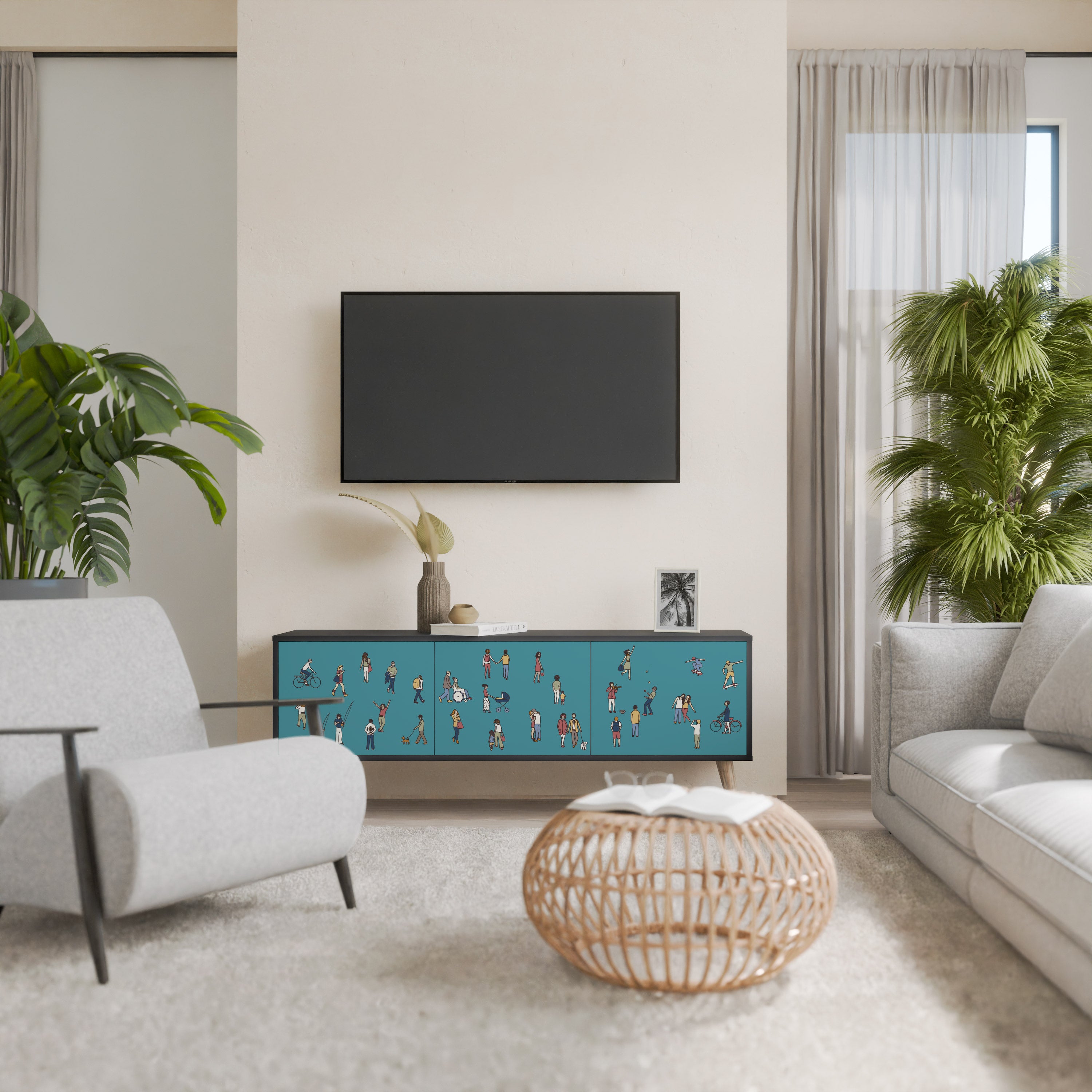 Mueble de TV de 3 puertas COLLECTIVE STREAM con acabado negro