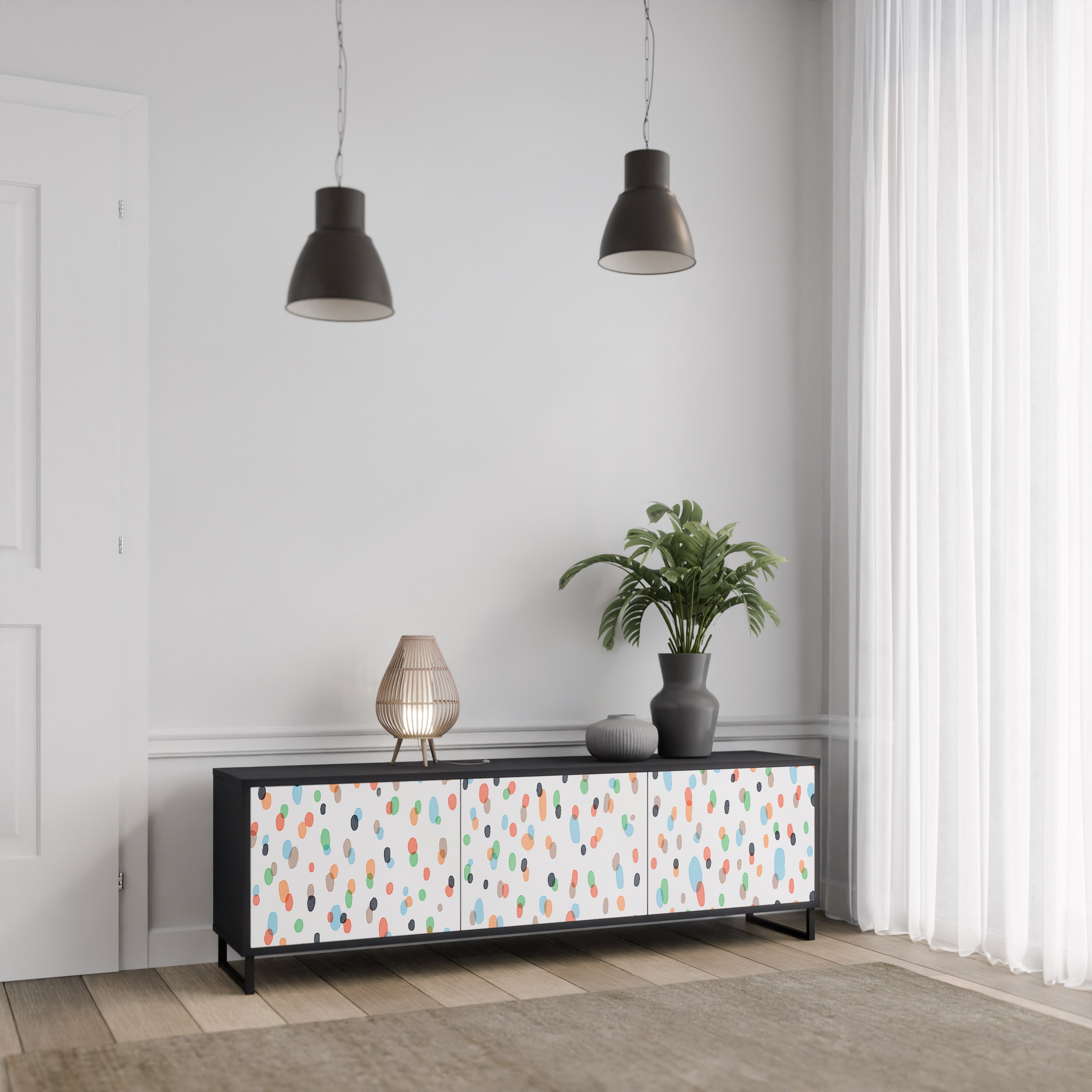 Mueble de TV de 3 puertas ENERGETIC SPOTS en acabado negro
