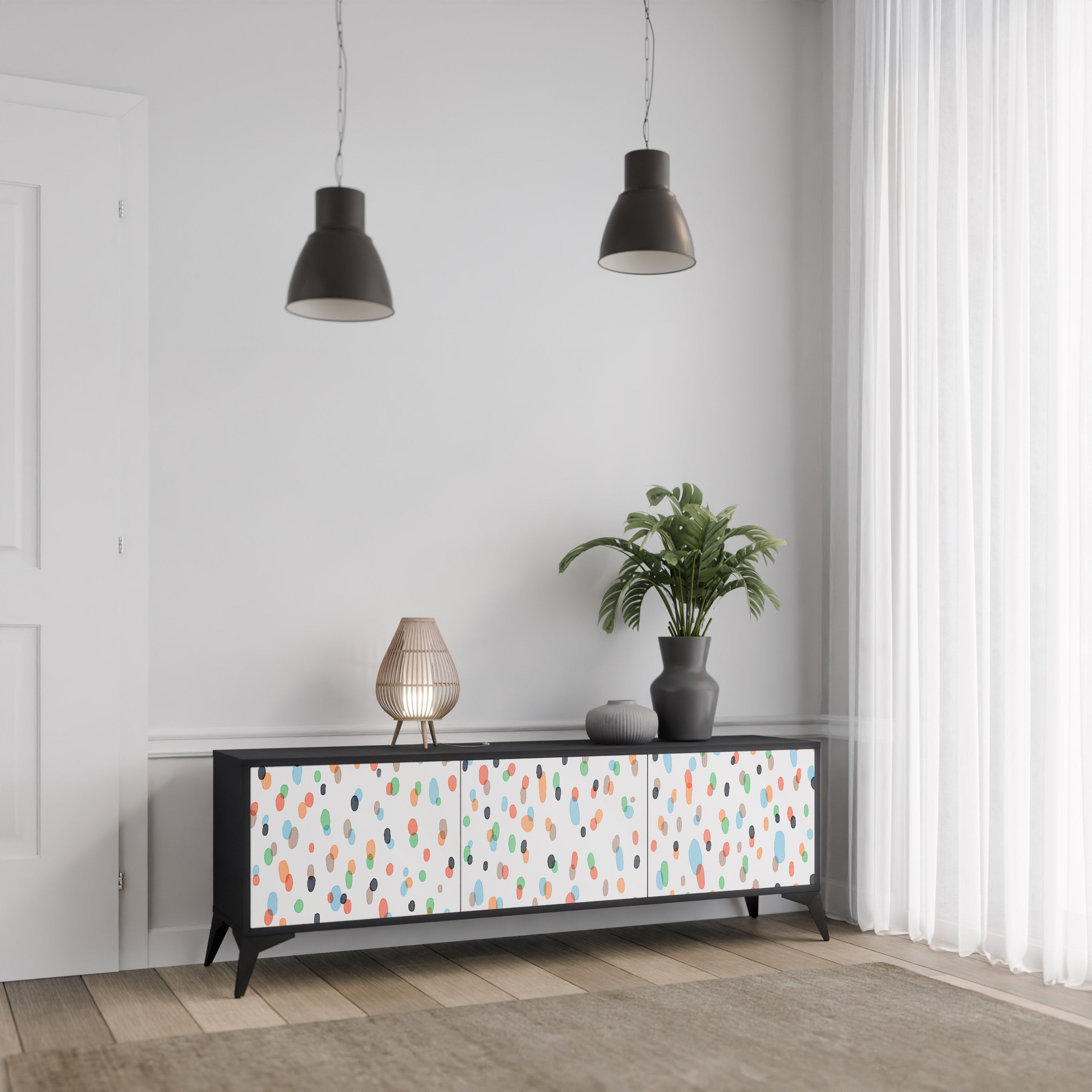 Mueble de TV de 3 puertas ENERGETIC SPOTS en acabado negro