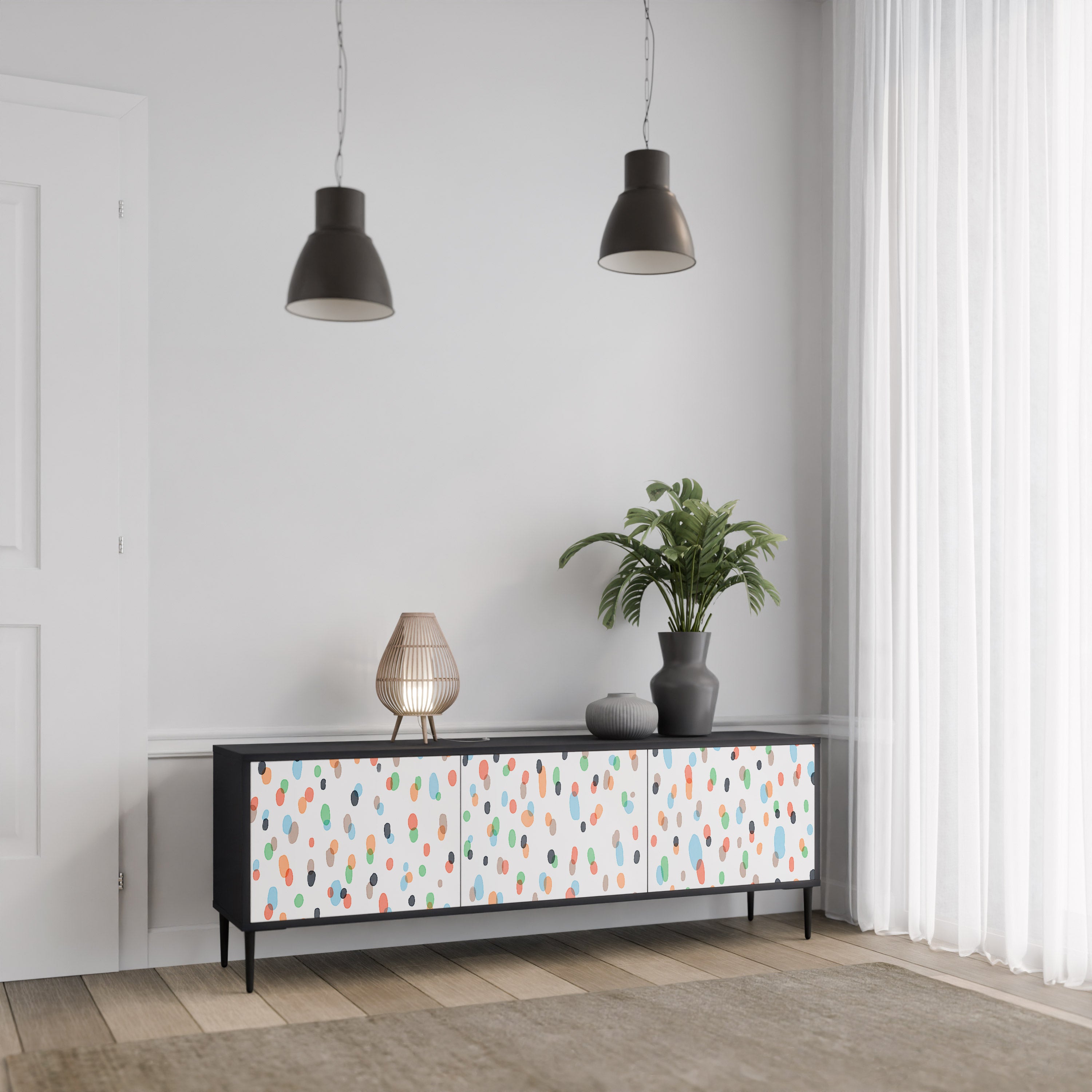 Mueble de TV de 3 puertas ENERGETIC SPOTS en acabado negro