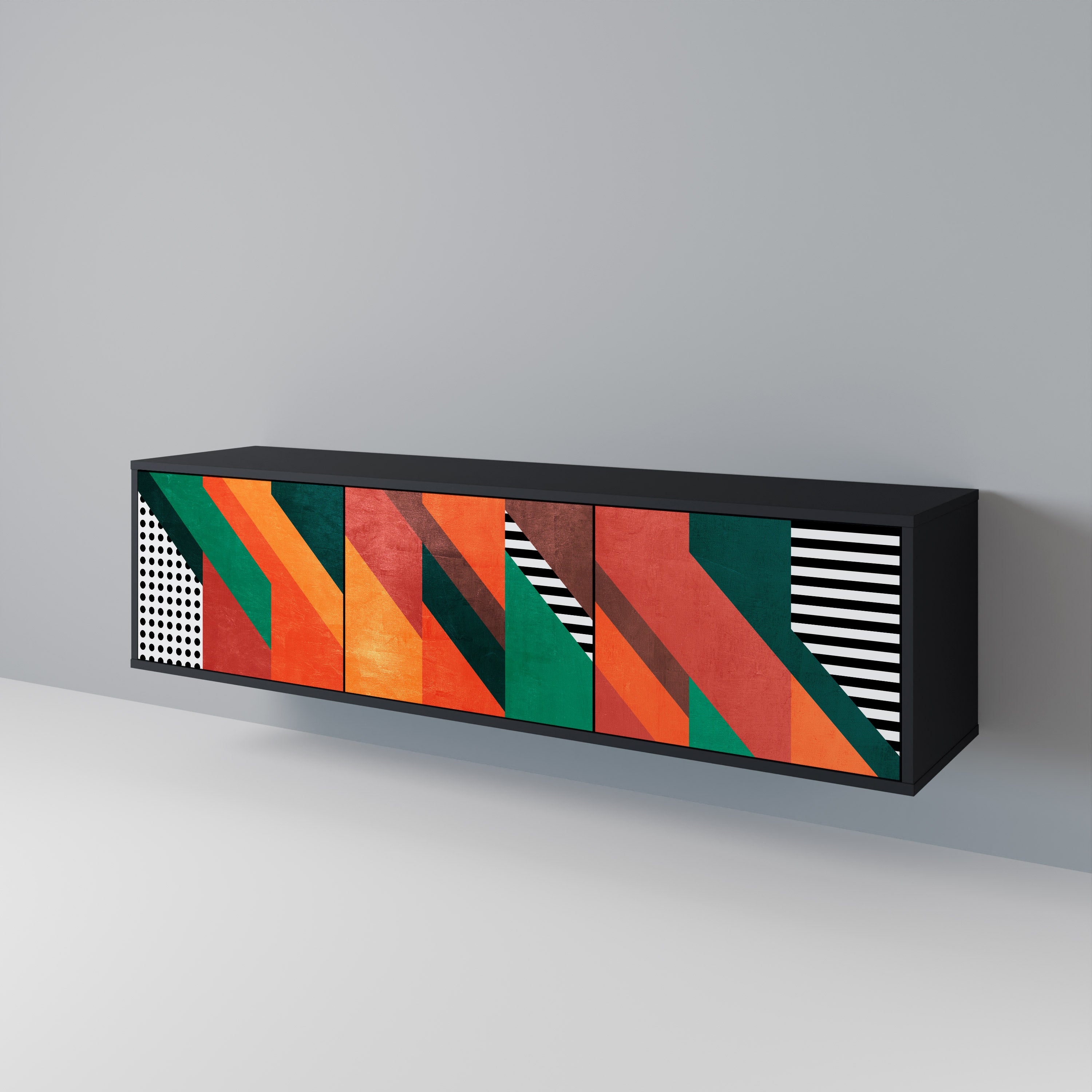 Mueble de TV de 3 puertas MAKESHIFT ARTISTRY con acabado negro