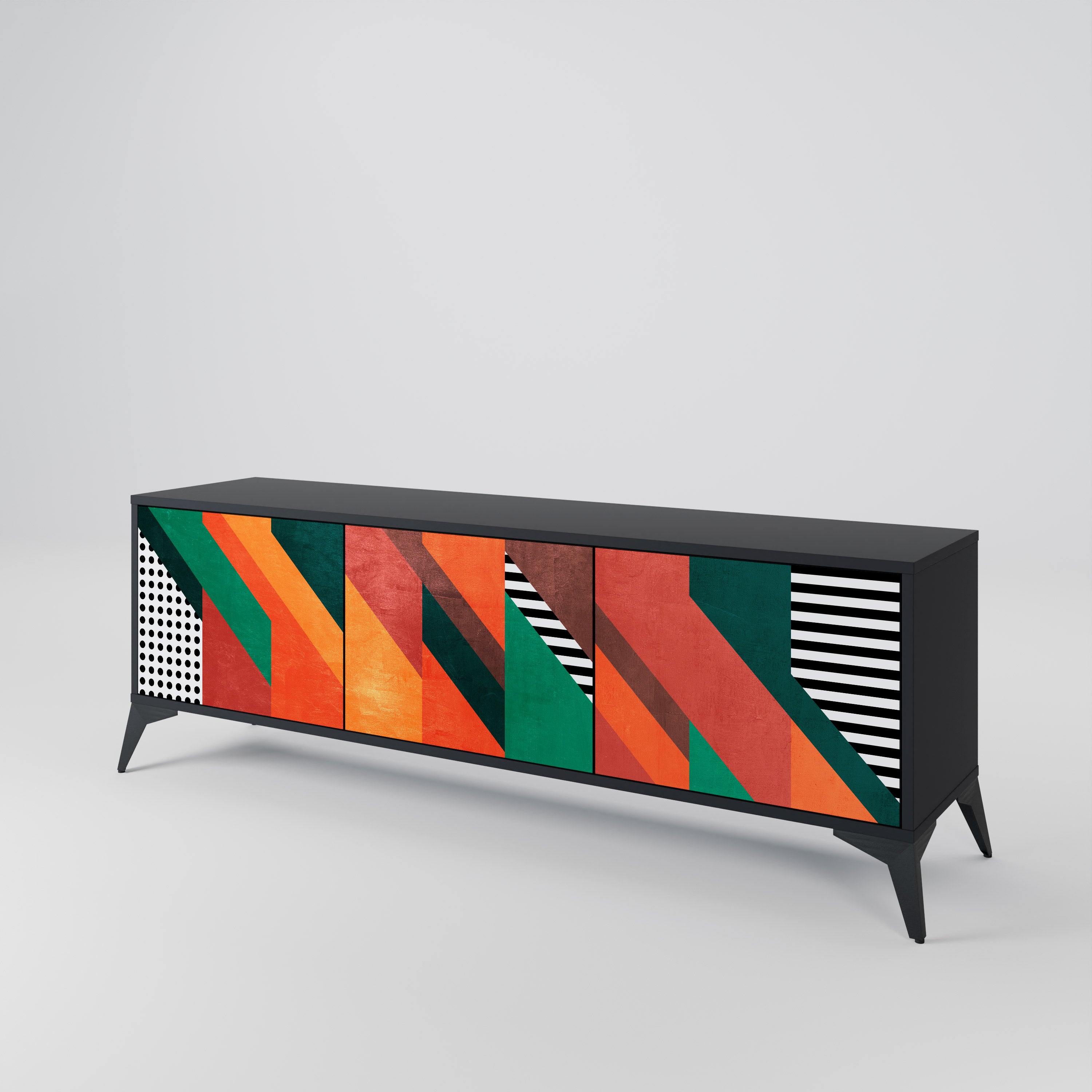 Mueble de TV de 3 puertas MAKESHIFT ARTISTRY con acabado negro