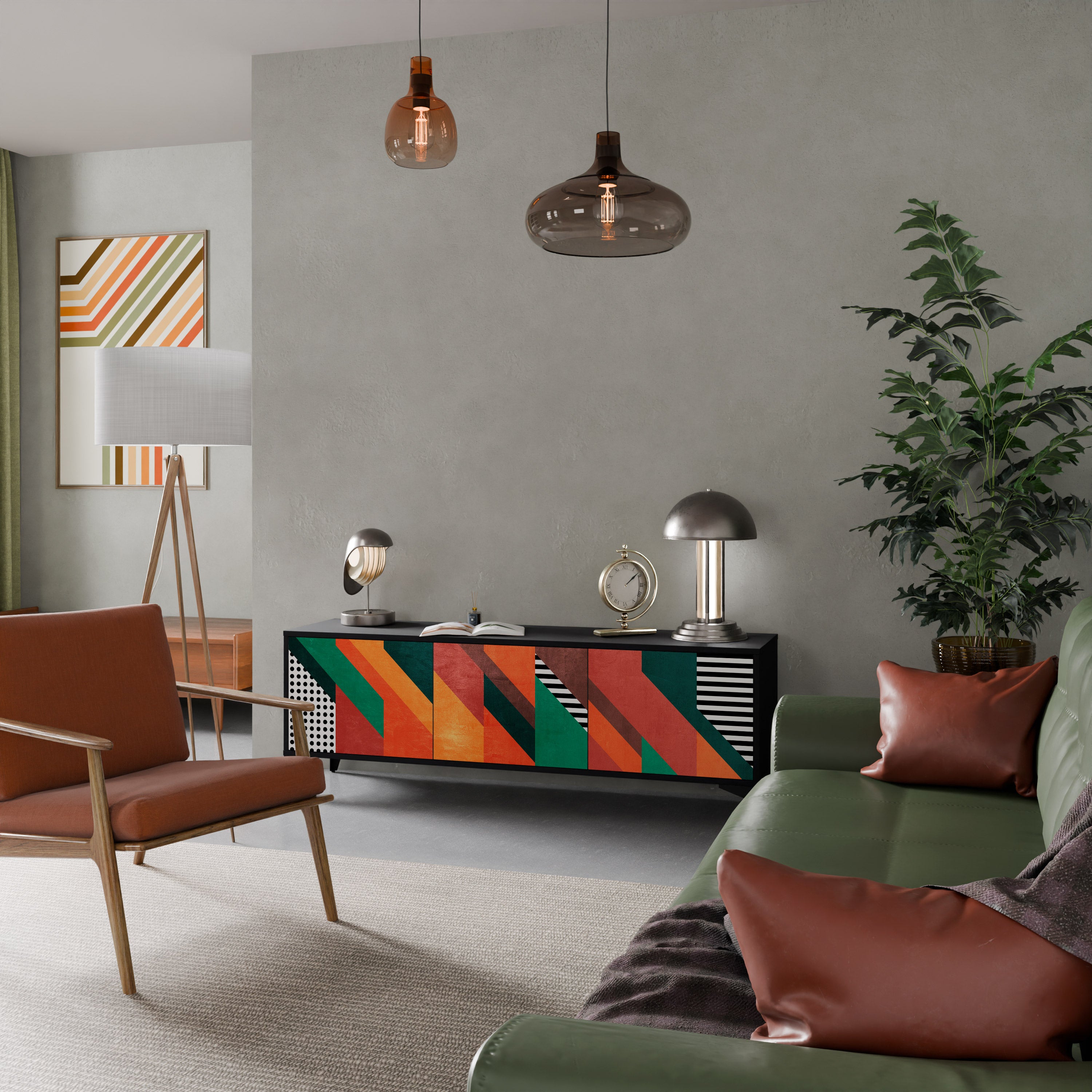 Mueble de TV de 3 puertas MAKESHIFT ARTISTRY con acabado negro
