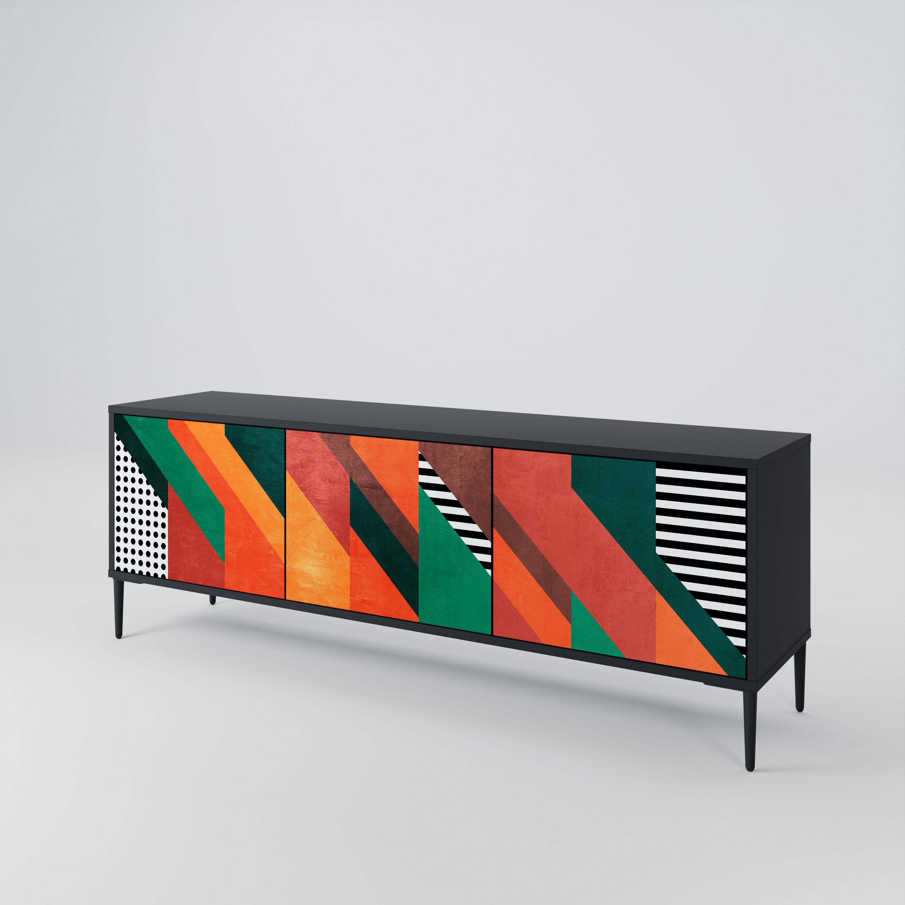 Mueble de TV de 3 puertas MAKESHIFT ARTISTRY con acabado negro