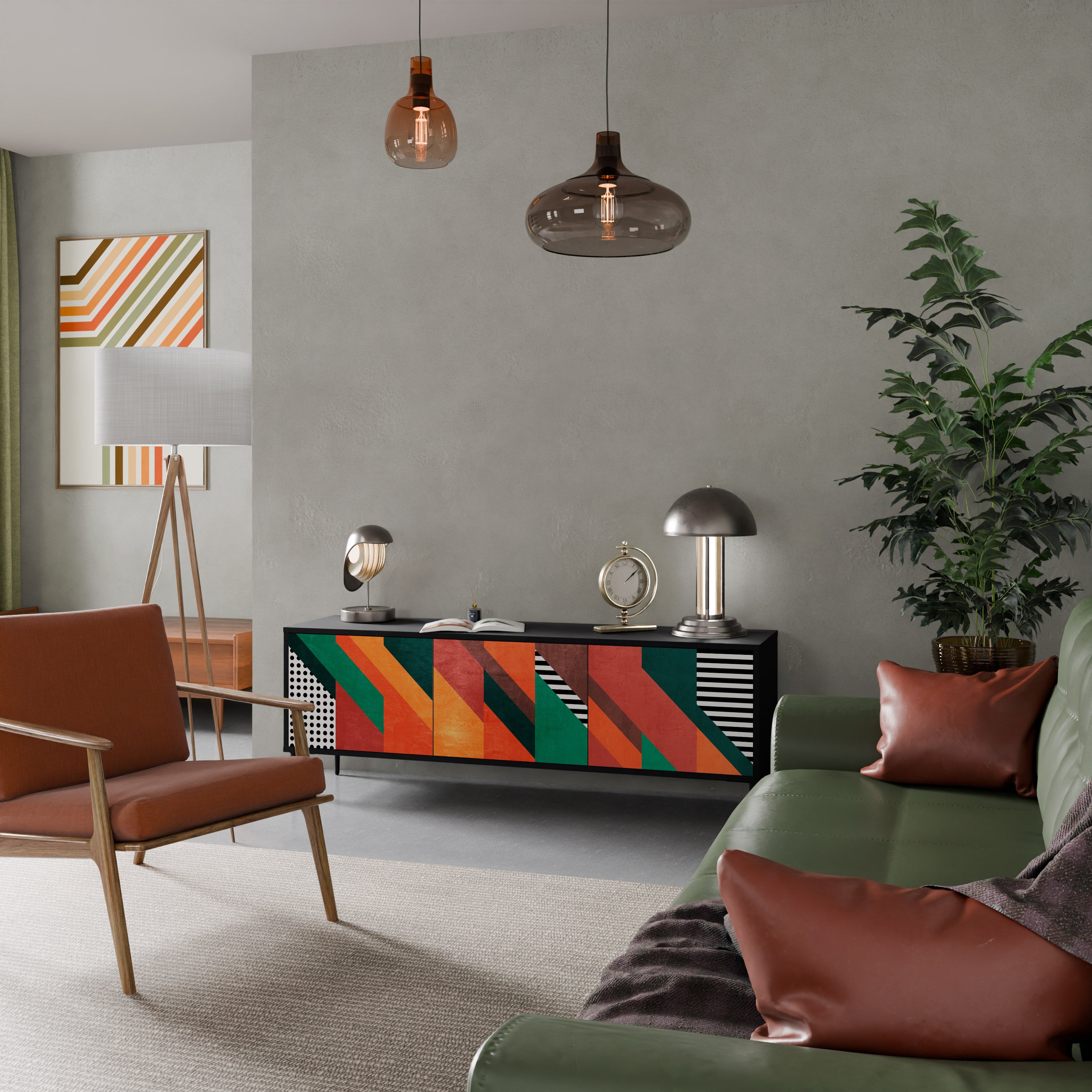 Mueble de TV de 3 puertas MAKESHIFT ARTISTRY con acabado negro