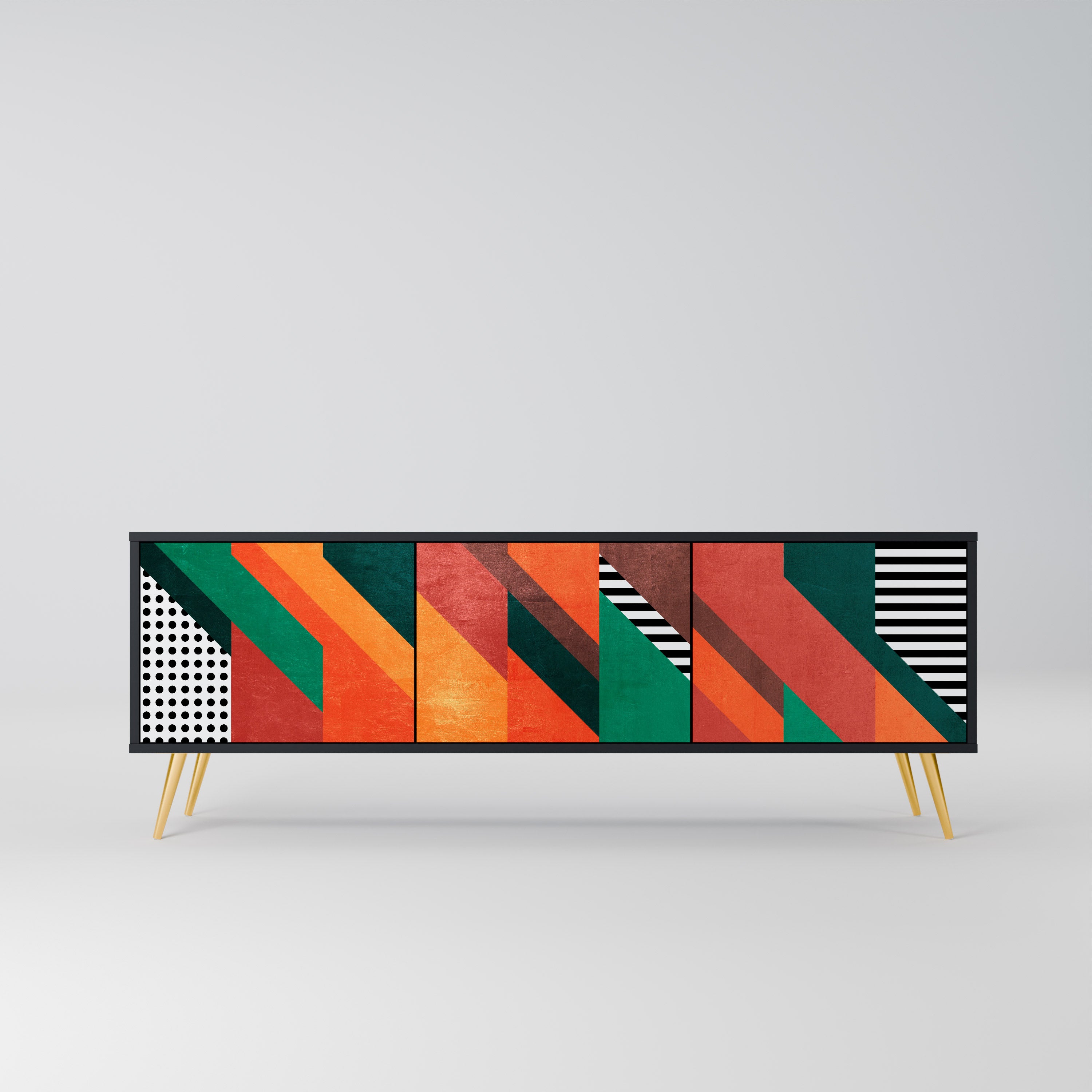 Mueble de TV de 3 puertas MAKESHIFT ARTISTRY con acabado negro