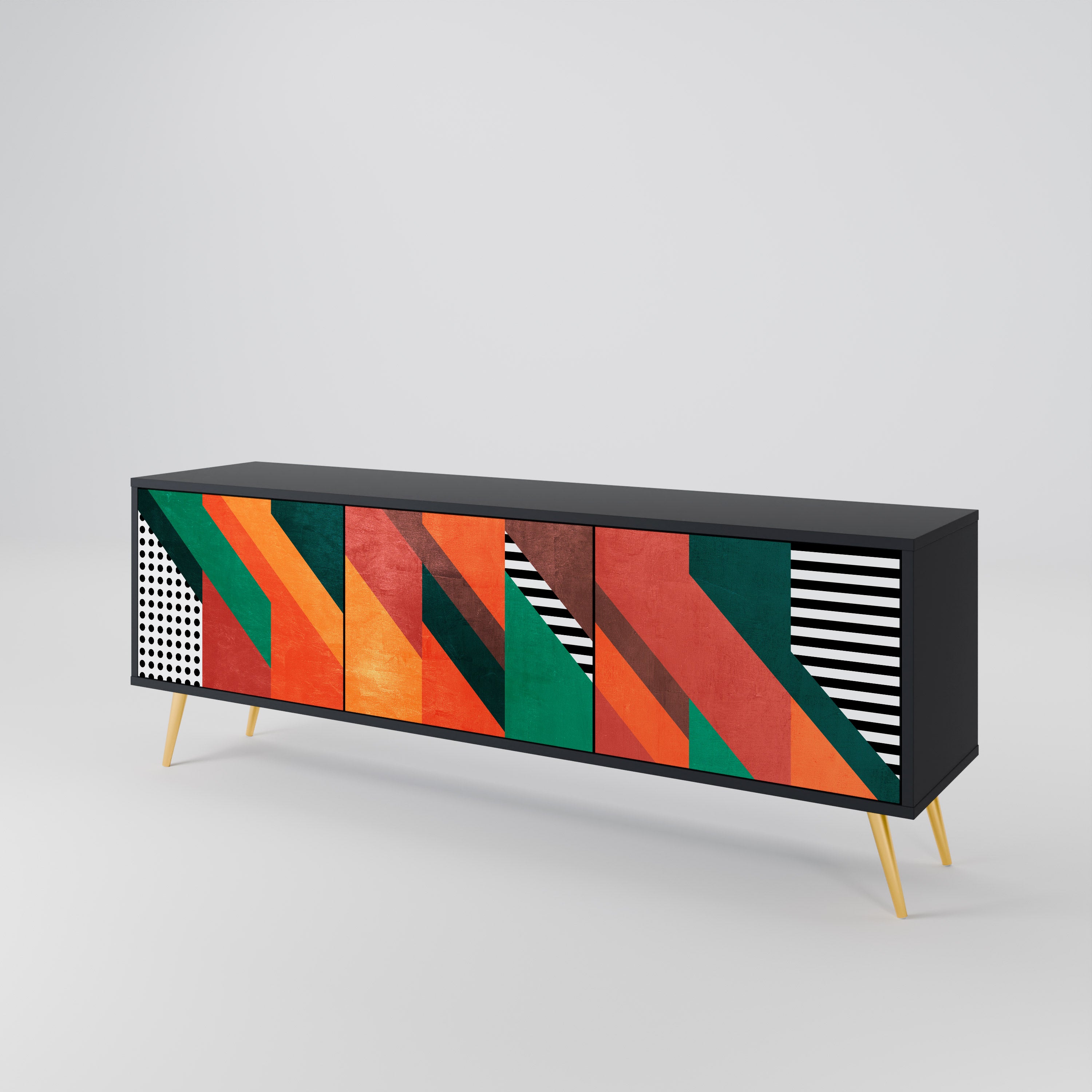 Mueble de TV de 3 puertas MAKESHIFT ARTISTRY con acabado negro
