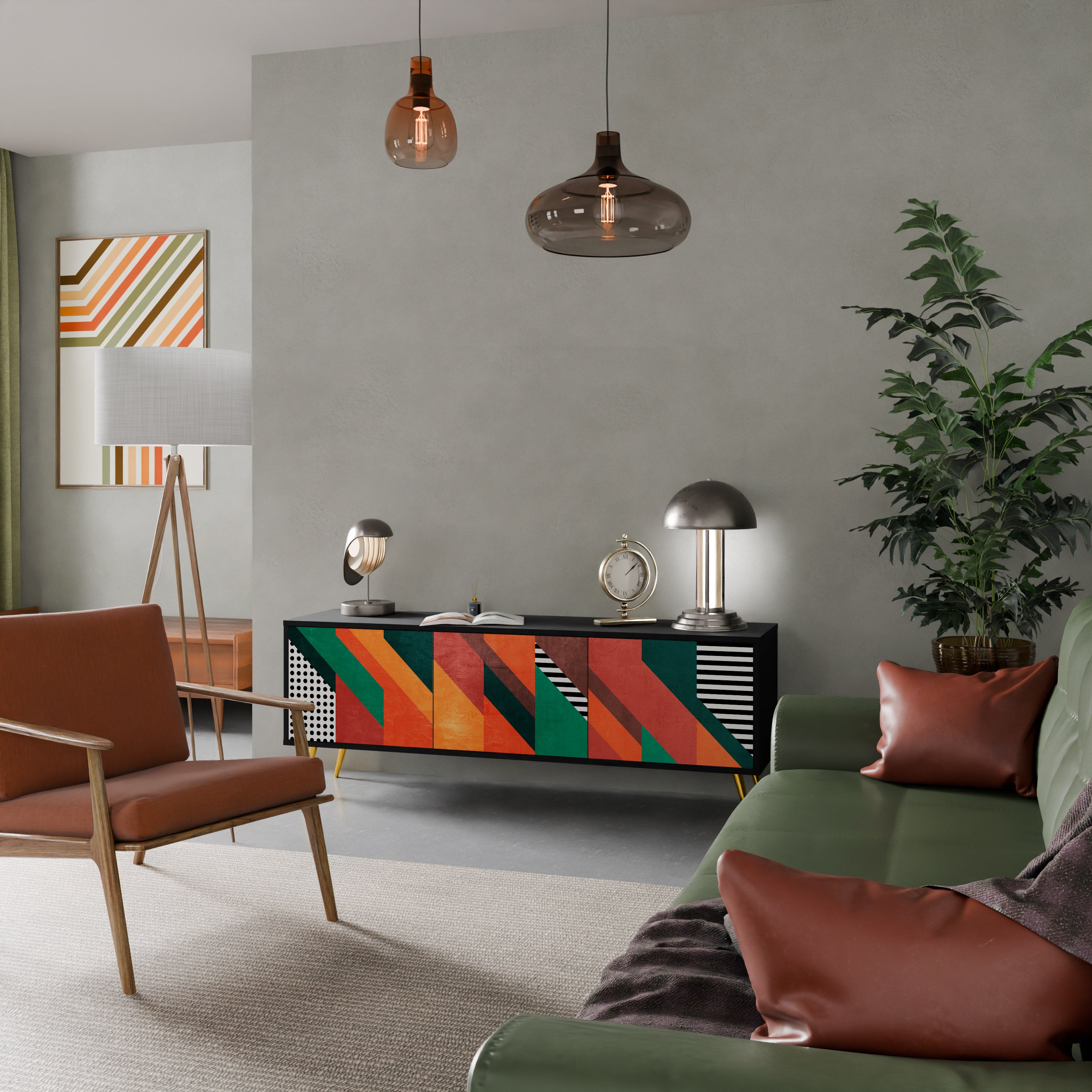 Mueble de TV de 3 puertas MAKESHIFT ARTISTRY con acabado negro