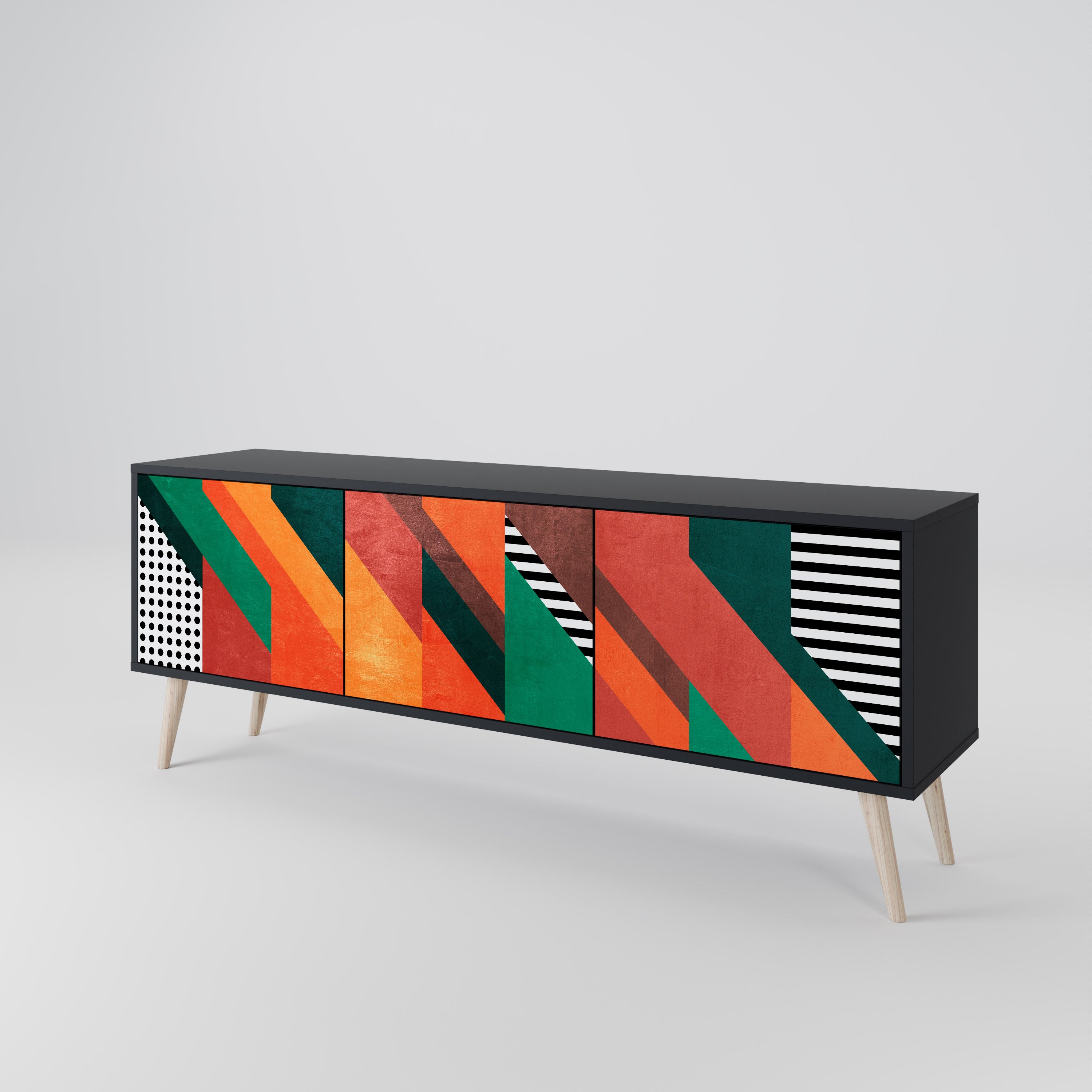 Mueble de TV de 3 puertas MAKESHIFT ARTISTRY con acabado negro