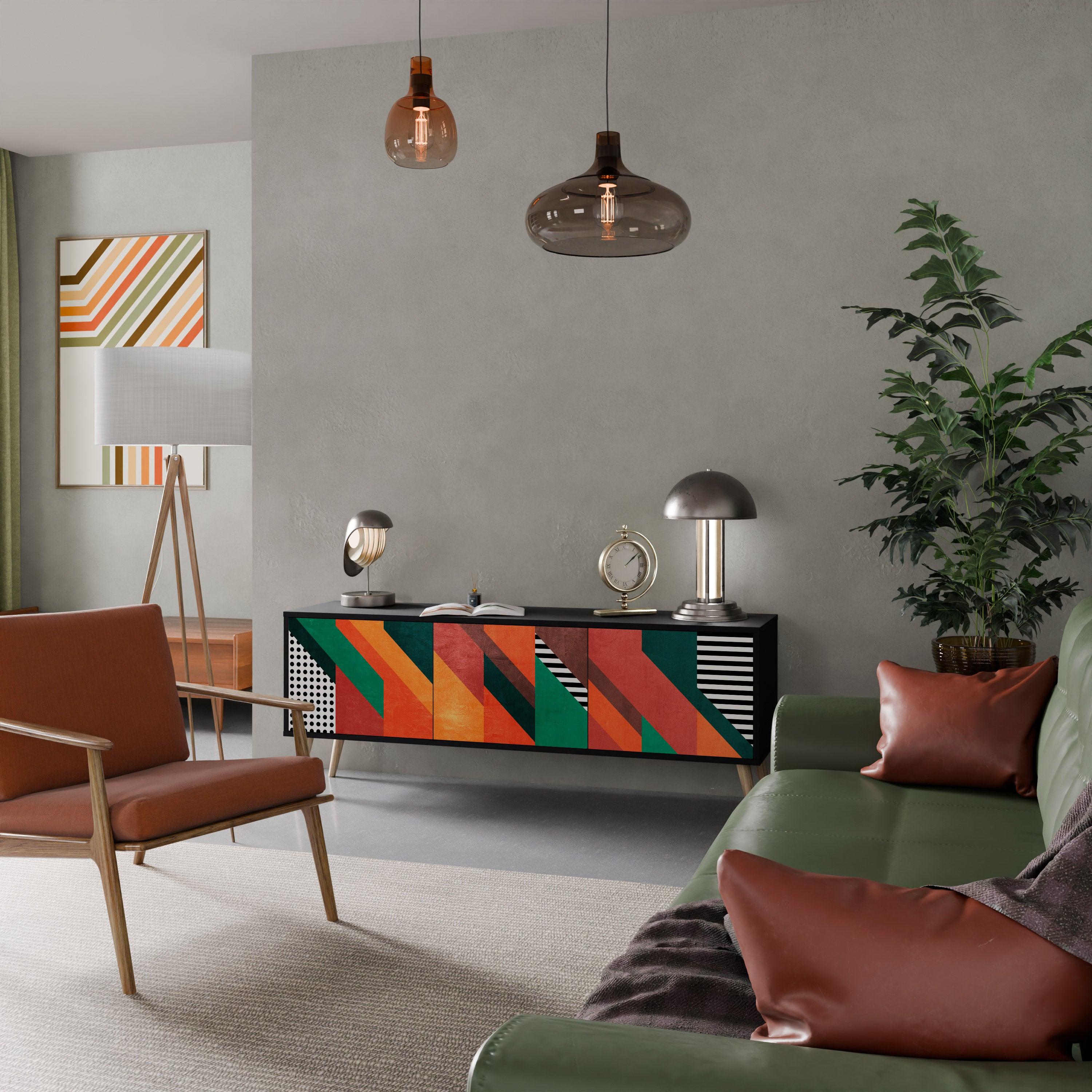 Mueble de TV de 3 puertas MAKESHIFT ARTISTRY con acabado negro
