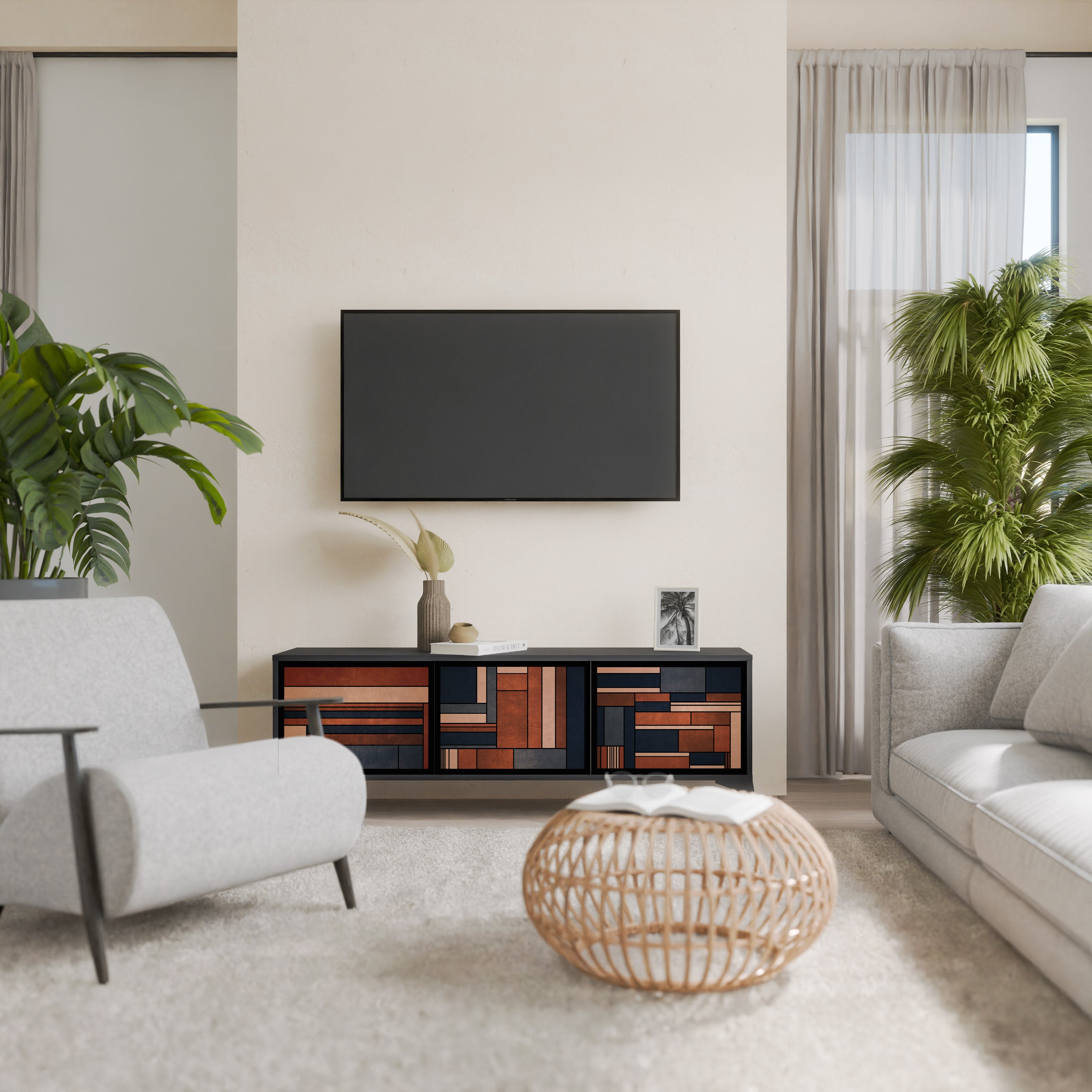 Mueble de TV INTREPID FORMATION de 3 puertas con acabado negro