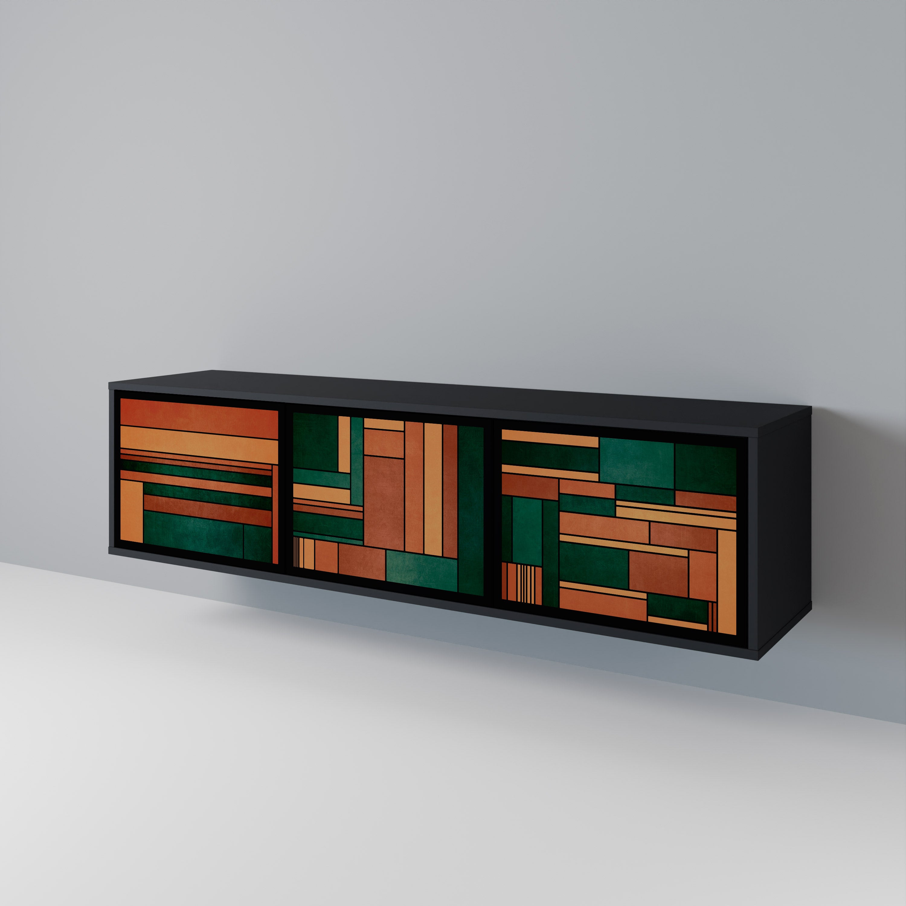 Mueble de TV de 3 puertas EARTHY FIGURES en acabado negro