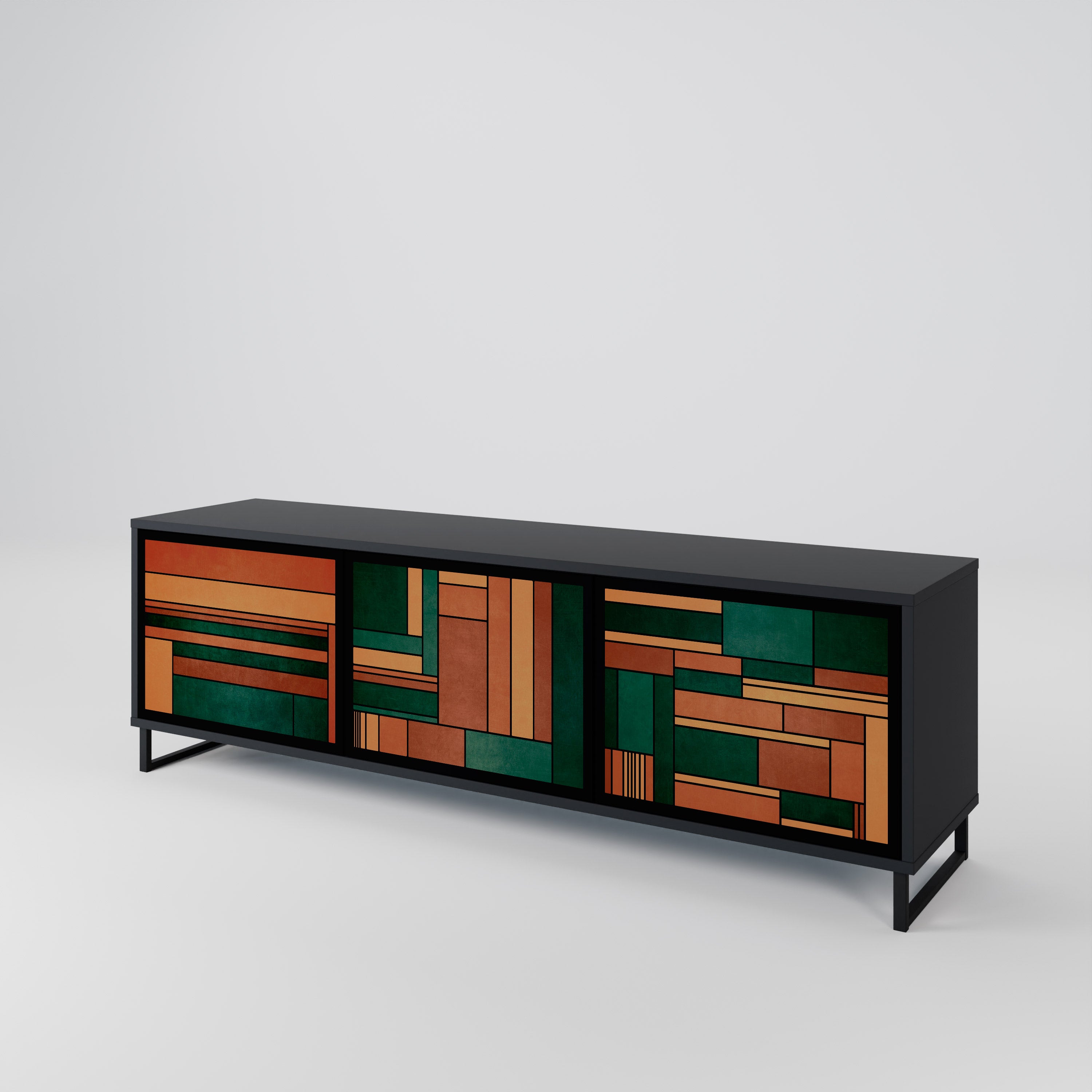 Mueble de TV de 3 puertas EARTHY FIGURES en acabado negro
