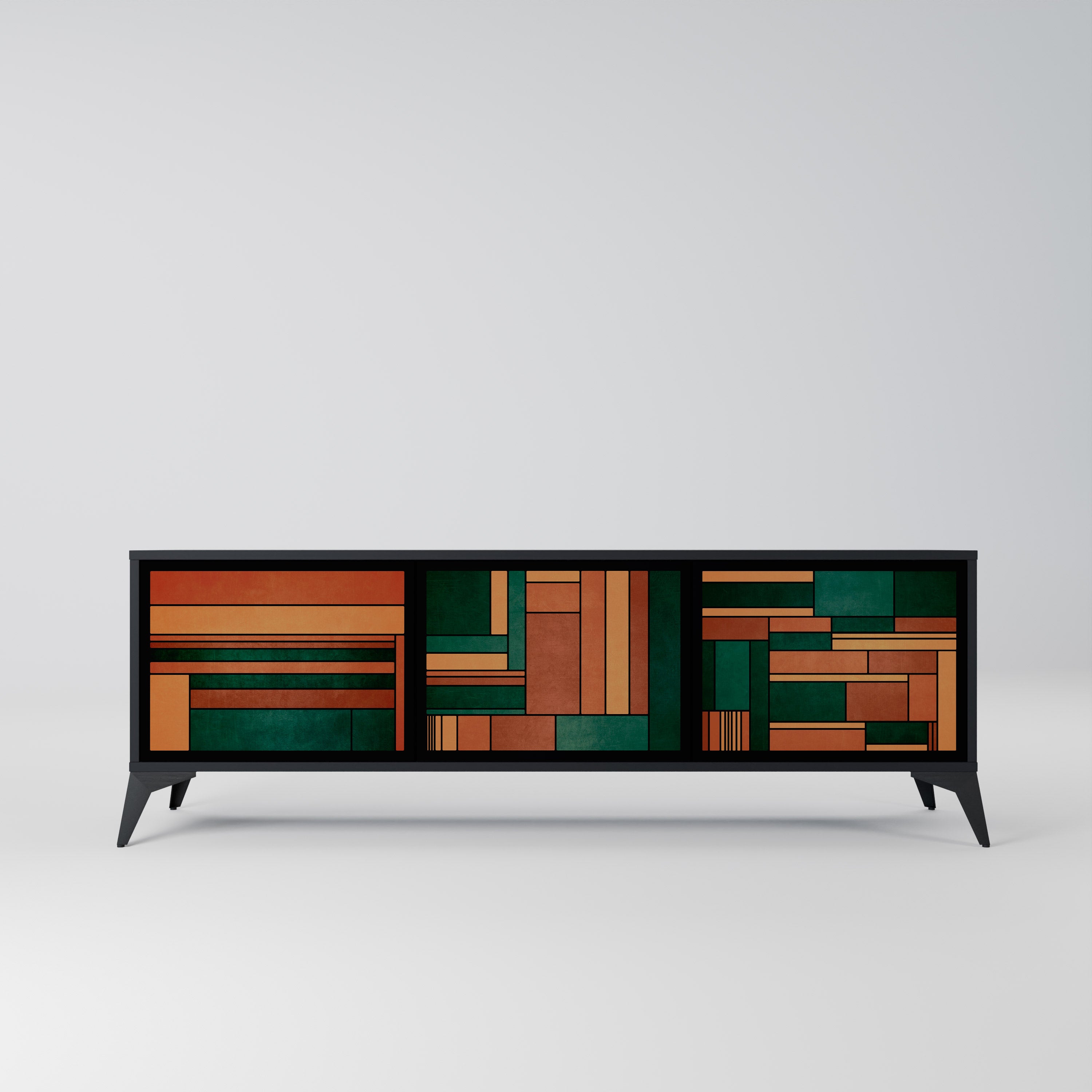 Mueble de TV de 3 puertas EARTHY FIGURES en acabado negro