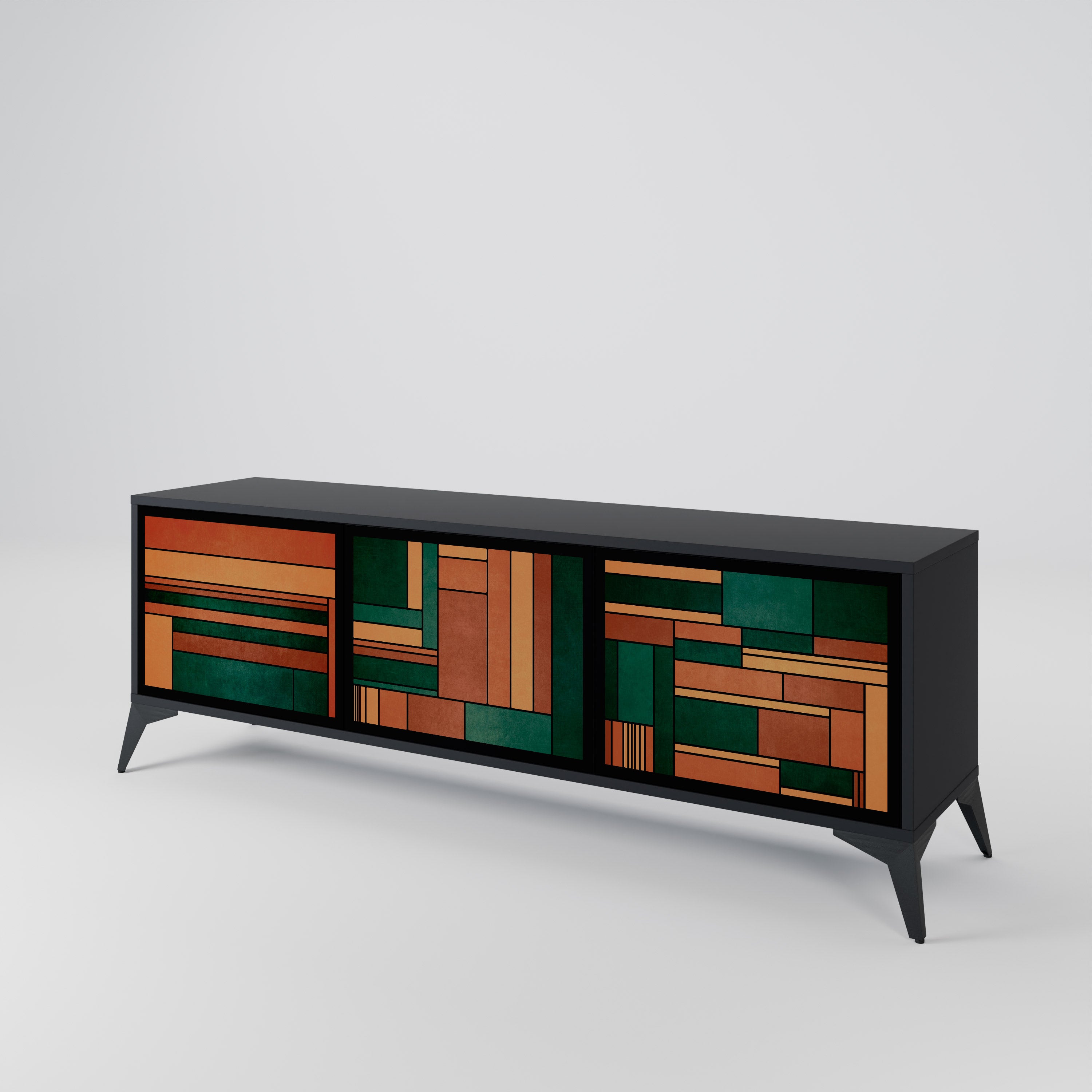 Mueble de TV de 3 puertas EARTHY FIGURES en acabado negro