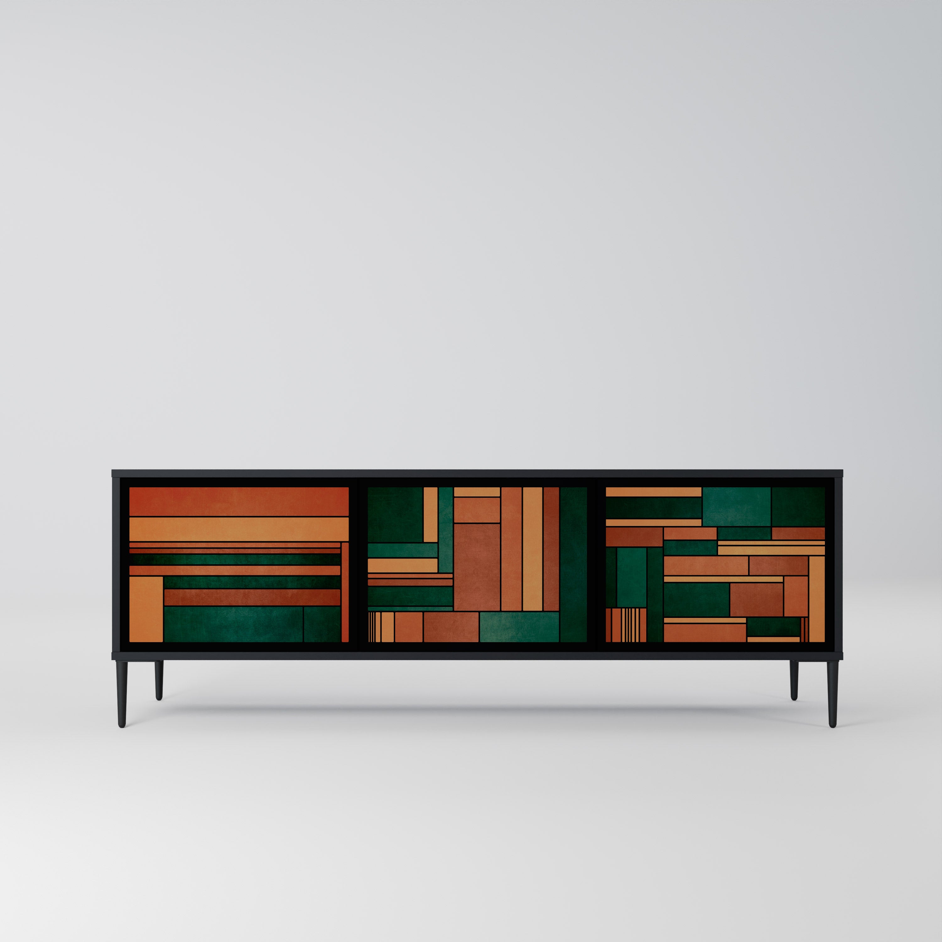 Mueble de TV de 3 puertas EARTHY FIGURES en acabado negro