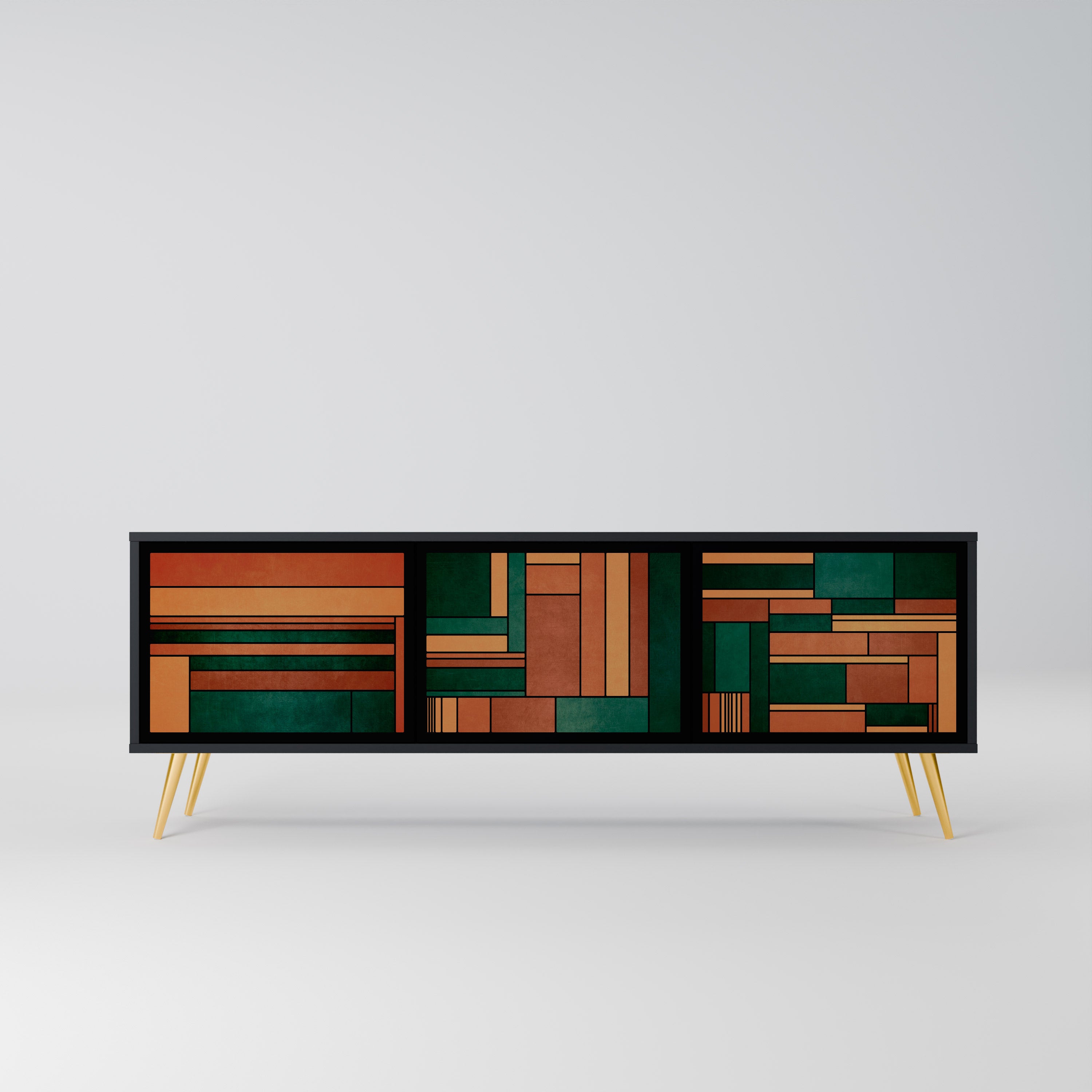 Mueble de TV de 3 puertas EARTHY FIGURES en acabado negro