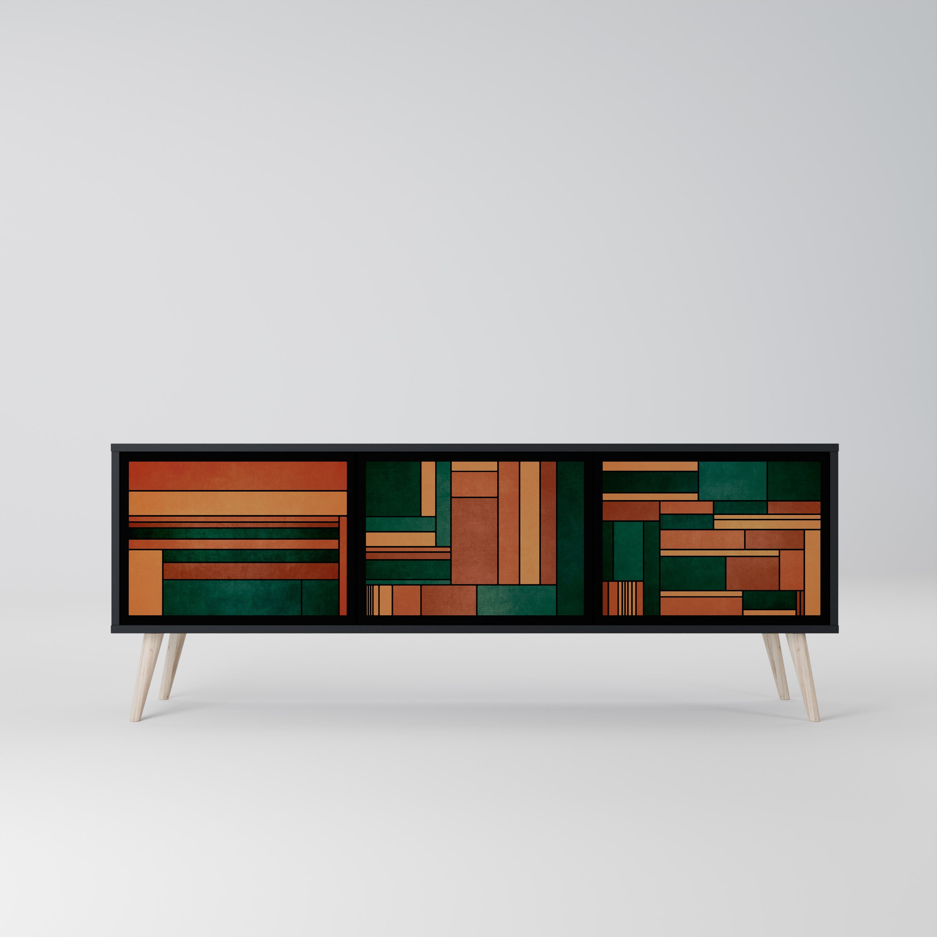 Mueble de TV de 3 puertas EARTHY FIGURES en acabado negro